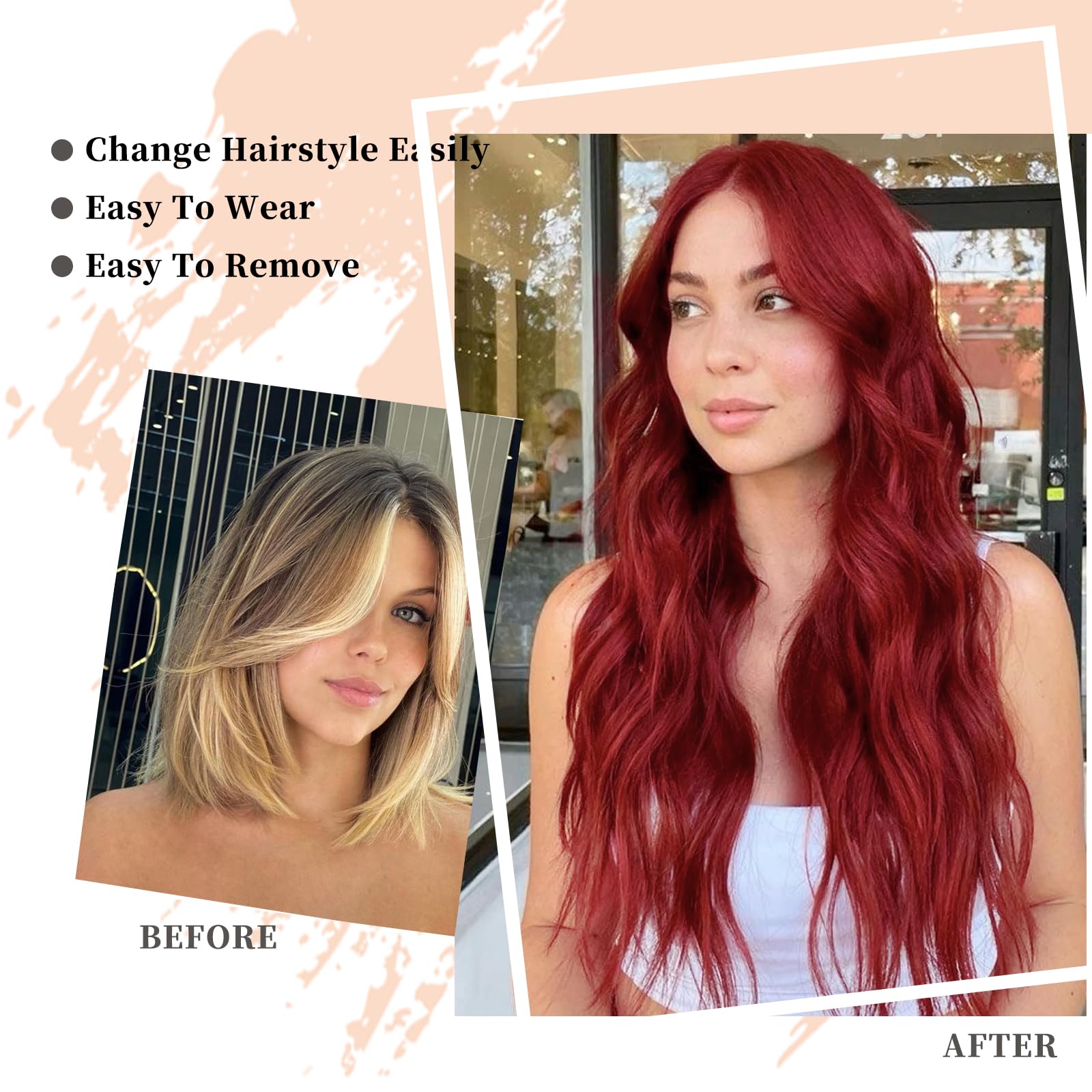 Aisi Queens Red Wig Long Wavy Red Wigs For Women 24 Inches Wavy Middle Part Hair Heat Resistant Fiber Curly Cosplay Wig For Girl