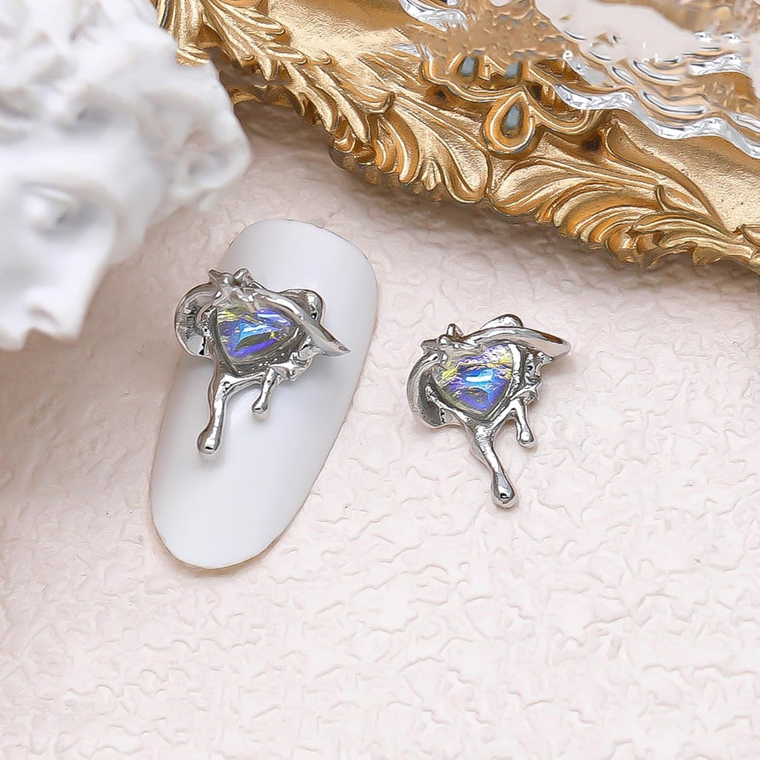 Zjhgdr Heart Nail Charms 3D Metal Alloy Heart Nail Art Rhinestones Blue Heart Nail Gems Valentine'S Day Nail Crystal Shiny Heart