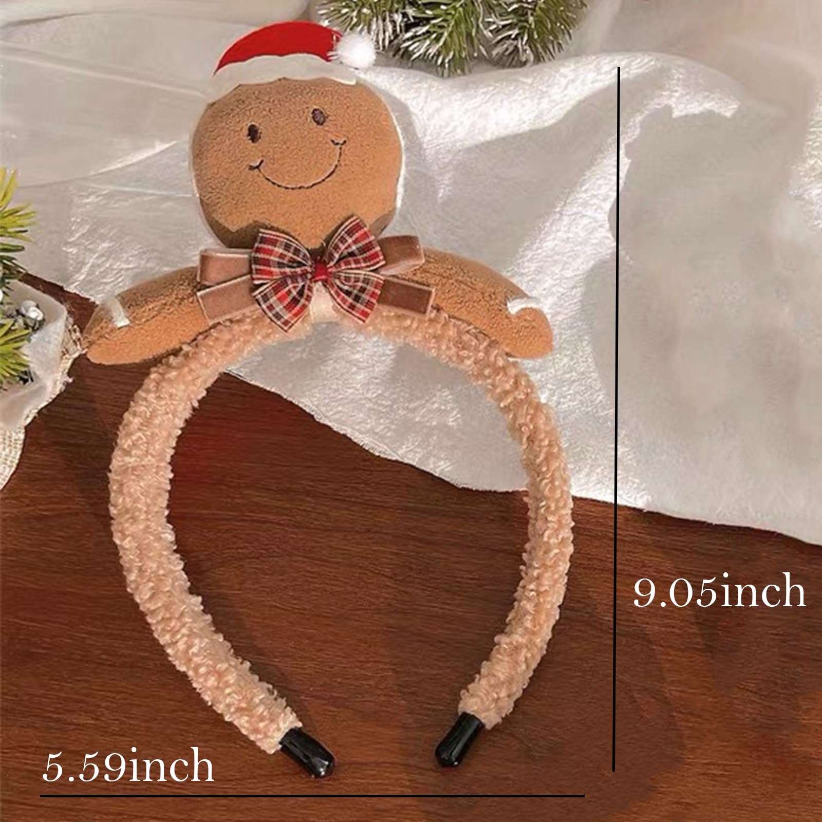 Gingerbread Headbands Christmas Headband for Women Plush Ginger Hair Band for Man Fluffy Hair Bands Reindeer Antler Headband Com