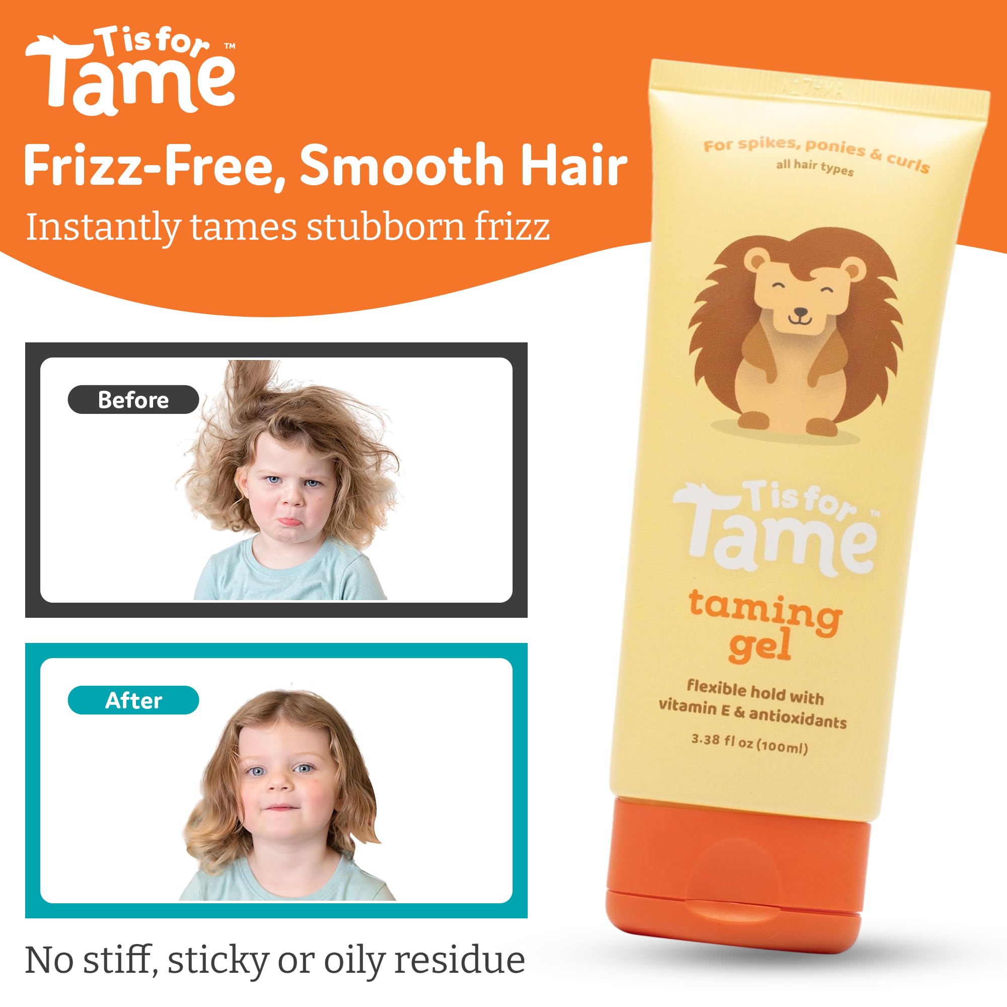 T is for Tame Taming Gel - Boys & Girls Baby Hair Styling Gel for Frizz Control, Flyaways - Natural Toddler, Kids Hair Tamer, Fl