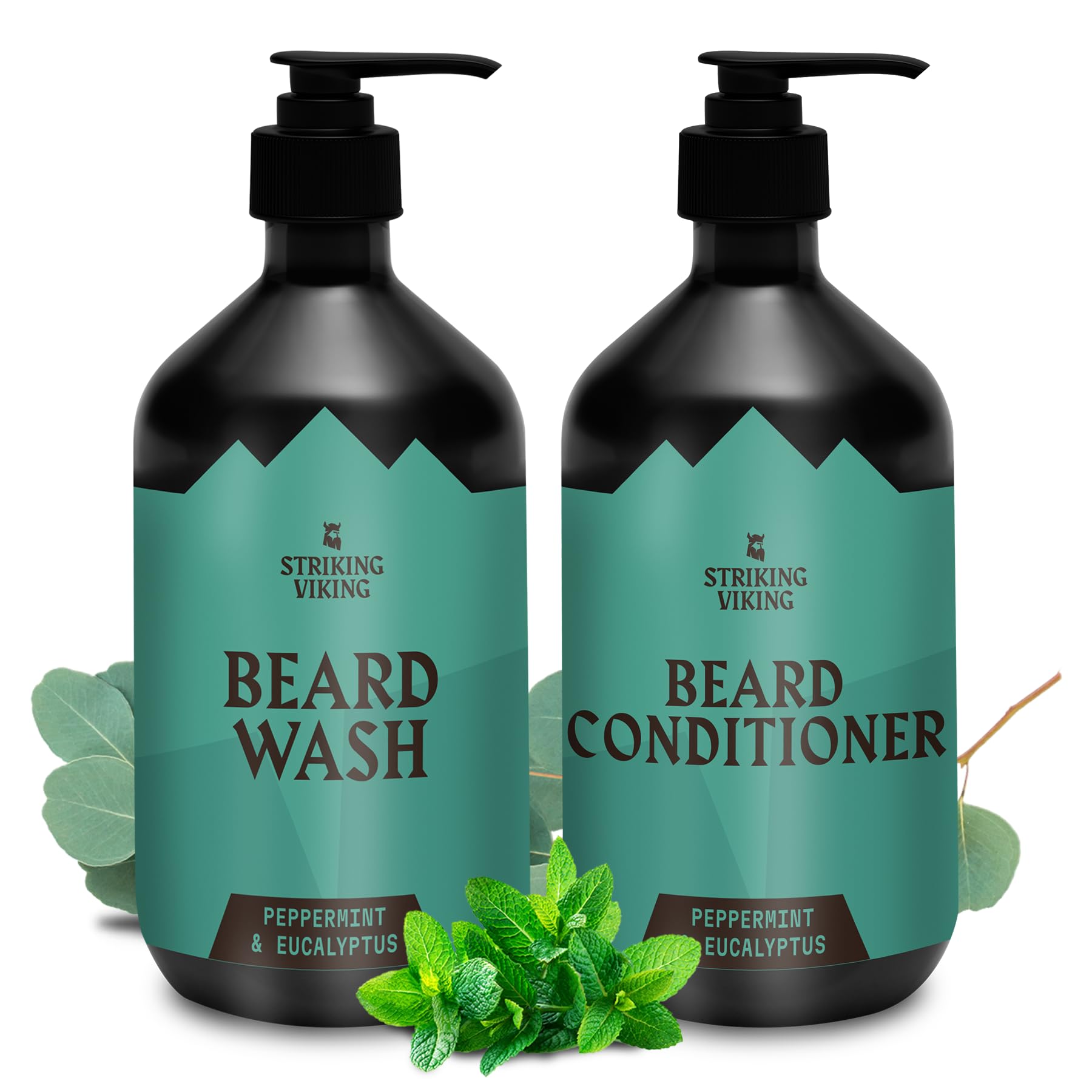 Striking Viking Beard Wash And Conditioner (Peppermint & Eucalyptus) - Paraben & Sulfate Free Beard Shampoo & Beard Conditioner