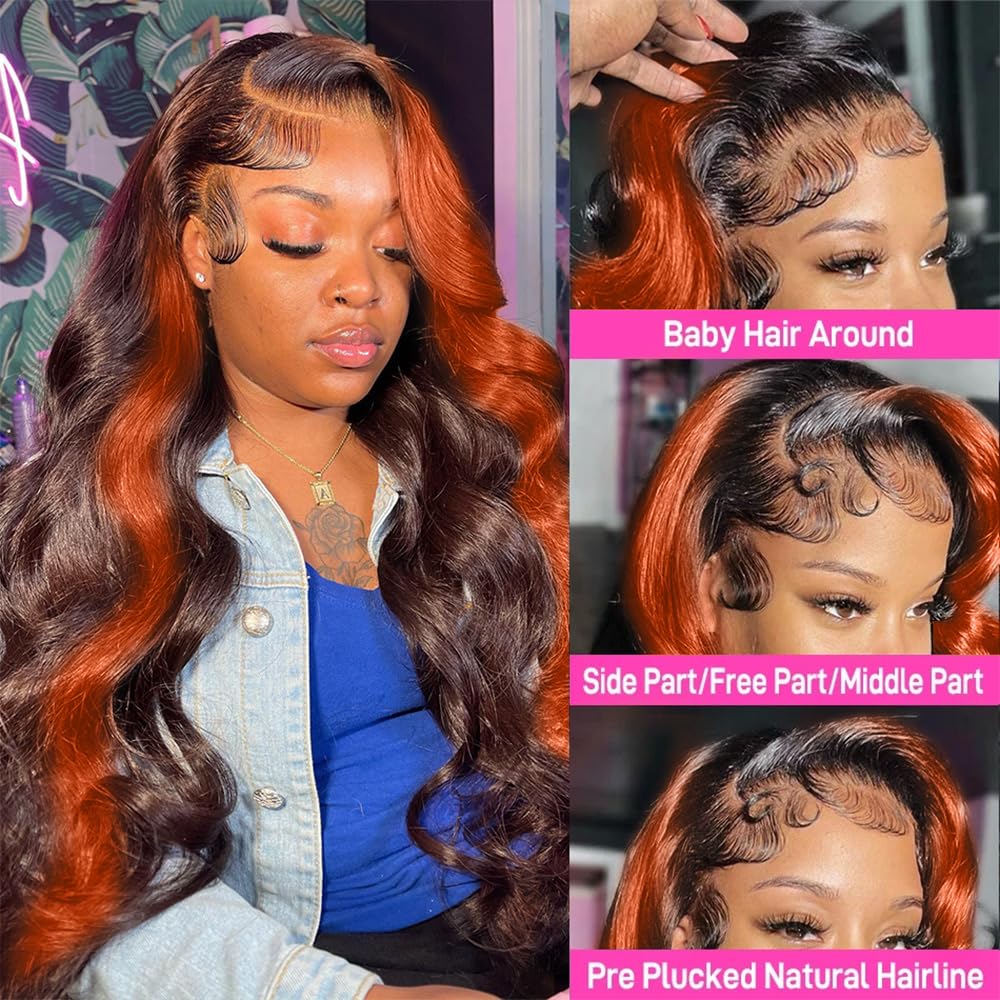 13X6 Lace Front Wigs Human Hair Pre Plucked 200% Density 13X6 Hd Body Wave Lace Front Wig For Women Ginger Colored Wig Human Hai