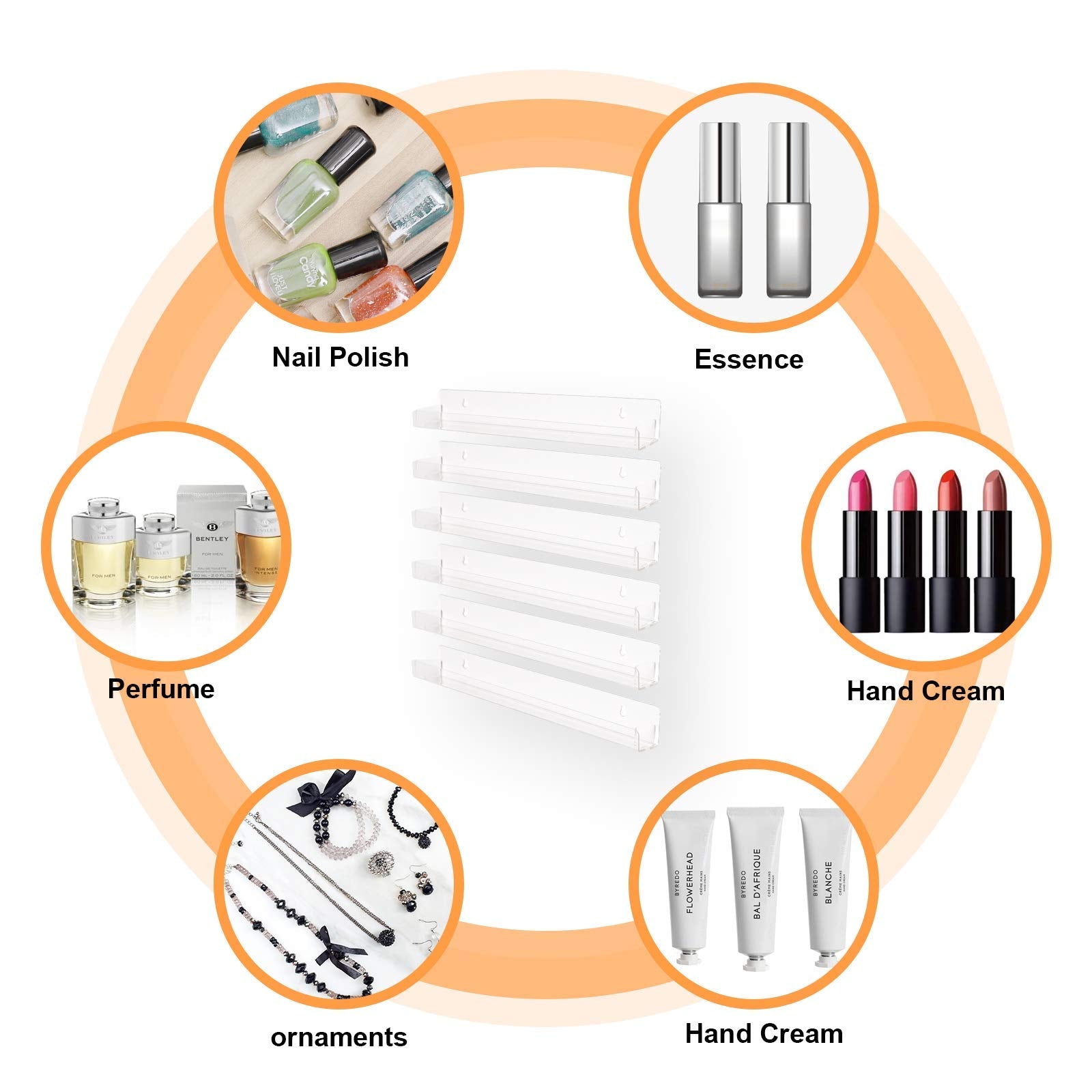 Btremary Acrylic Nail Polish Wall Mounted Holder Paint Organizer Storage Rack Clear 6 Pack Hanging Nail Polish Shelf Floating Wa