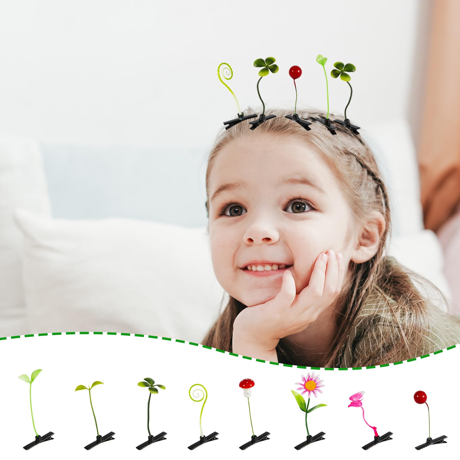 100pcs Sprout Clips, Funny Bean Sprout Hair Clips Butterfly Mushroom Plant Hairpins Hair Accessories for Women Girls Party