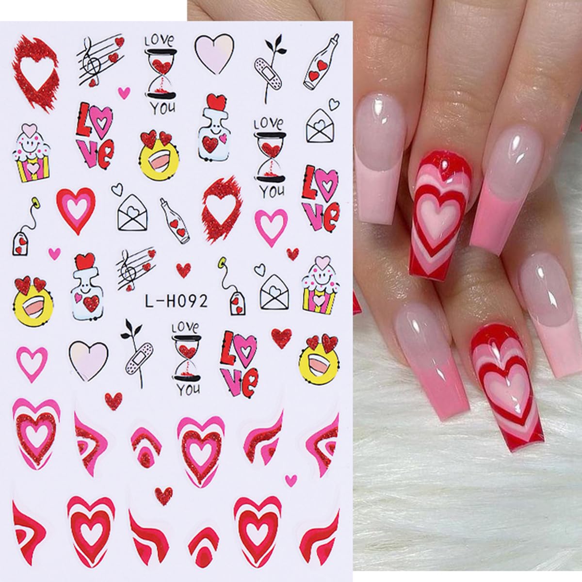 Valentine'S Day Nail Art Stickers Decals 6Pcs Love Heart Cartoon Valentines Nail Design 3D Self-Adhesive Nail Decals Supply Lip