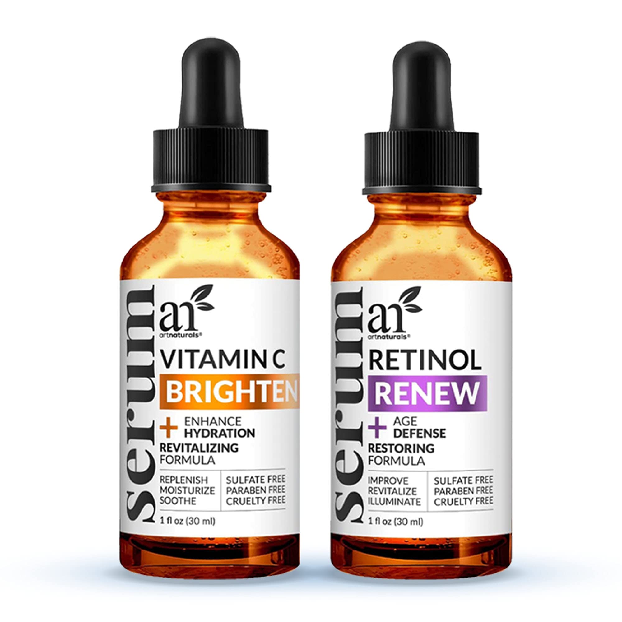 ArtNaturals Vitamin-C and Retinol Serum - (2 x 1 Fl Oz / 30ml) - Holiday Gift Set - Wrinkle & Dark Circle Remover (Morning & Nig