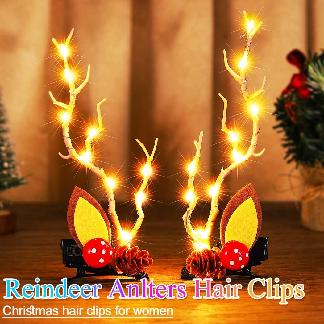 Bartosi Led Light Christmas Hair Clips Reindeer Antlers Xmas Hairpins Hair Barrettes Cute Party Cosplay Head Pieces Hair Accesso