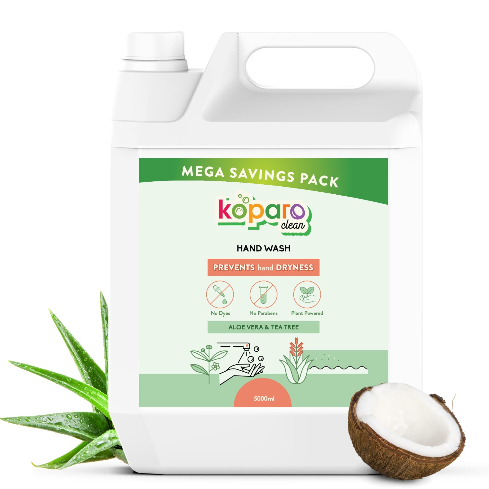 Koparo Handwash Liquid | Natural Handwash Refill Pack 5 Litre Can | Ph Balanced Germ Protection | Aloe Vera And Green Tea Fragra