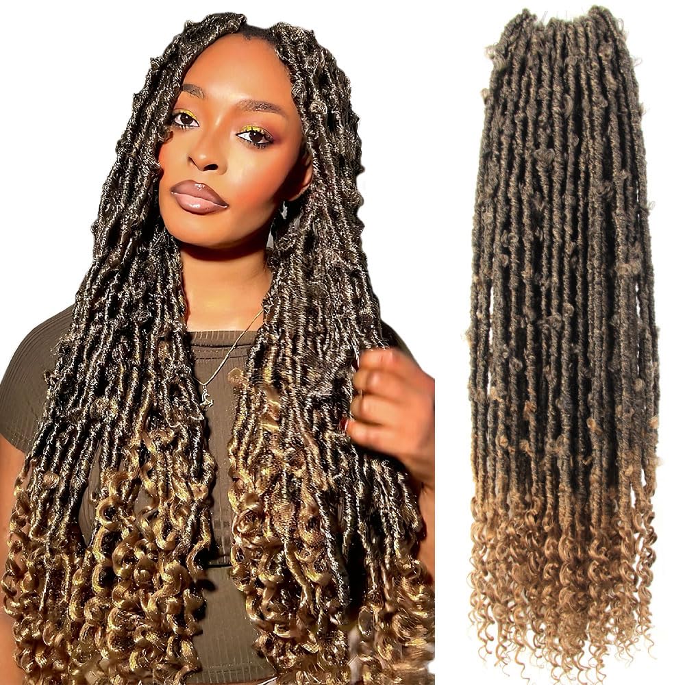 CISINPO Butterfly Locs with Curly End 30 Inch, 6 Packs Boho Distressed Locs Crochet Hair, Bohemian Goddess Faux Butterfly Braids