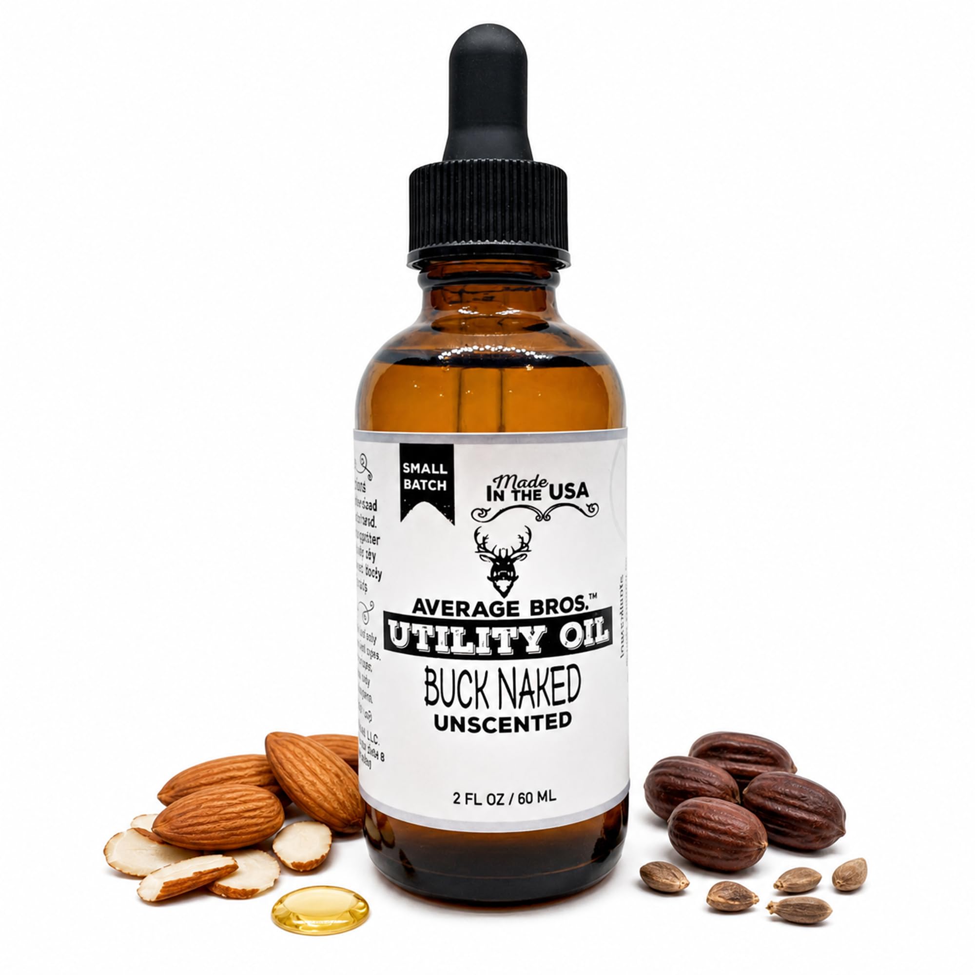 Average Bros Buck Naked Unscented Beard Oil, 2 Fl Oz Dropper Bottle