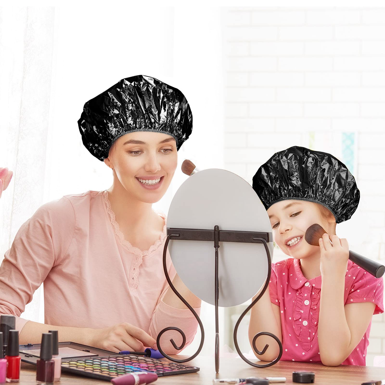 12 Pieces Deep Conditioning Caps Aluminum Foil Reusable Hair Processing Caps Hair Coloring Shower Caps For Home Salon Use (Black