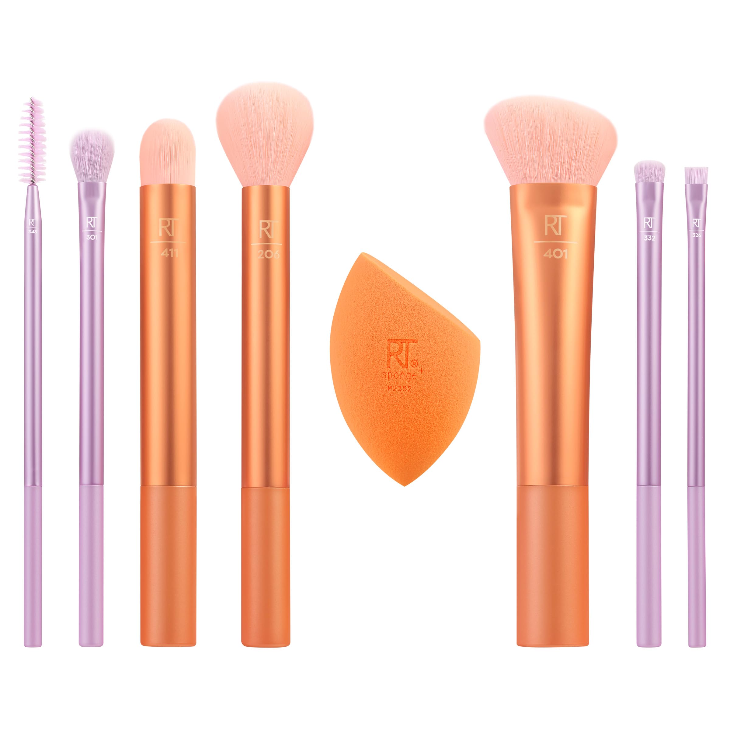 Real Techniques Level Up Brush And Sponge Kit, Makeup Brushes For Eyeshadow, Foundation, Blush, & Bronzer, Blending Sponge, Prof