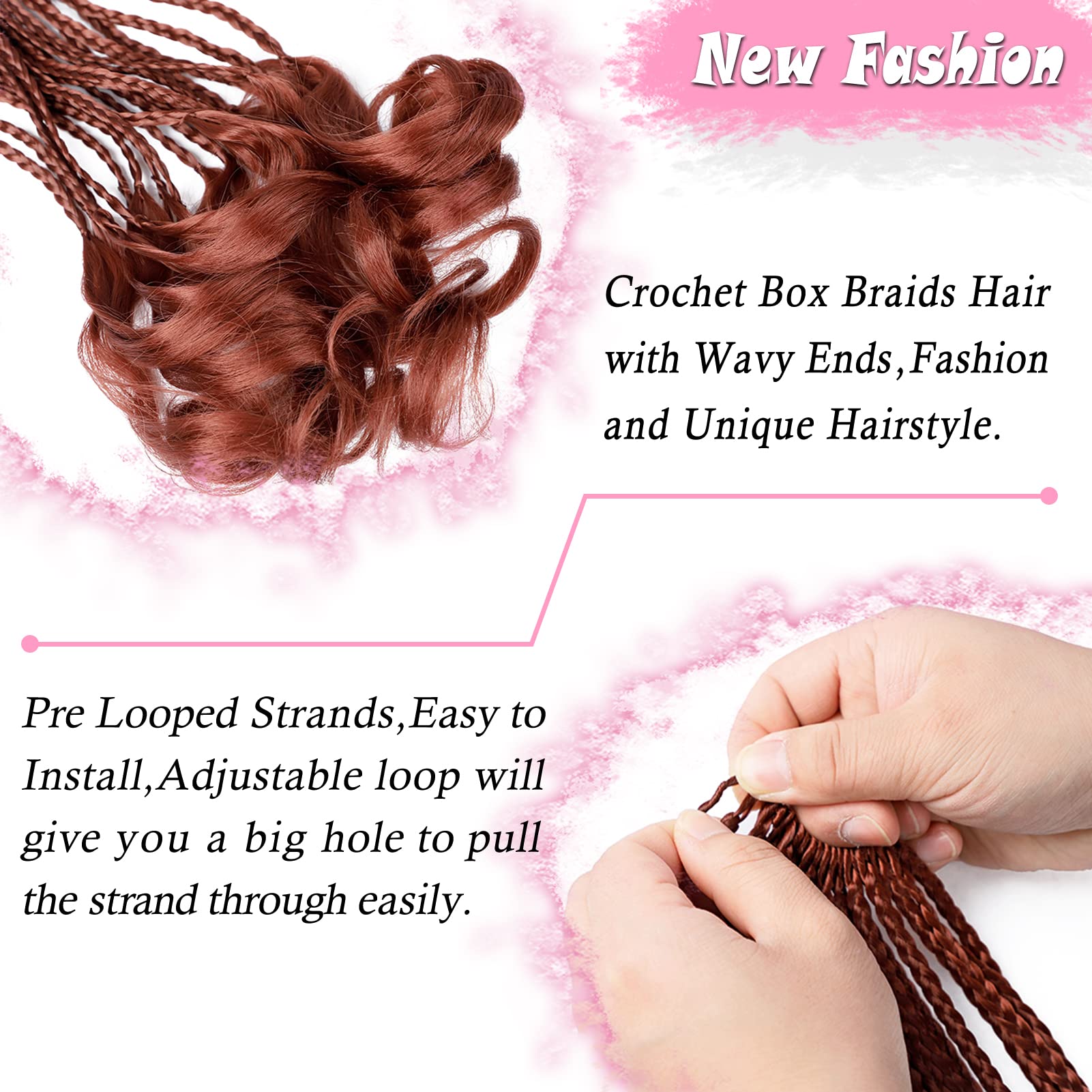 French Curl Crochet Braids 22 Inch 6 Packs Goddess Box Braids Crochet Hair Pre Looped French Curly Braiding Hair Cooper Red Croc