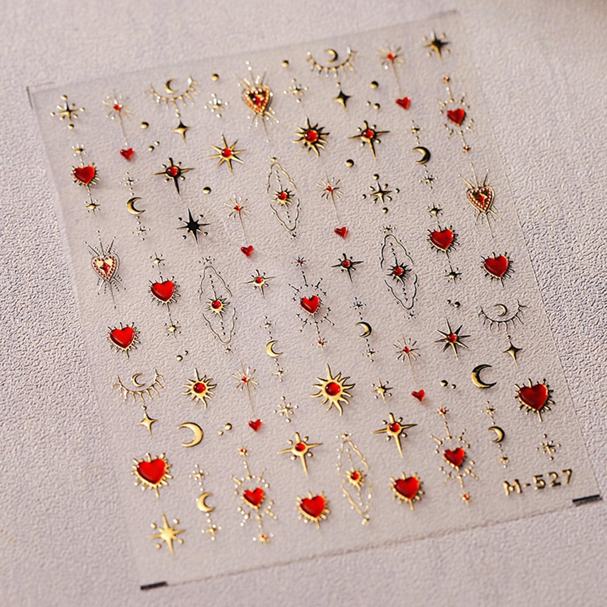 Heart Star Nail Art Stickers Decals Love Heart Valentines Day Nail Stickers Star Moon Sun 5D Embossed Nail Decals Golden Luxury 