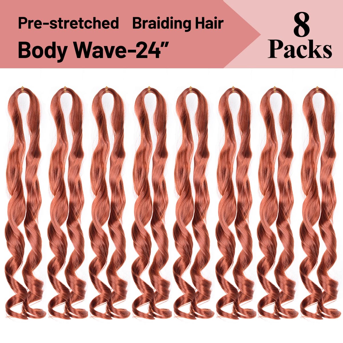 French Curly Braiding Hair 8Pack Loose Wavy Pre Stretched Synthetic Spiral Curly Crochet Braiding Hair 350# Ginger 24Inch Synthe