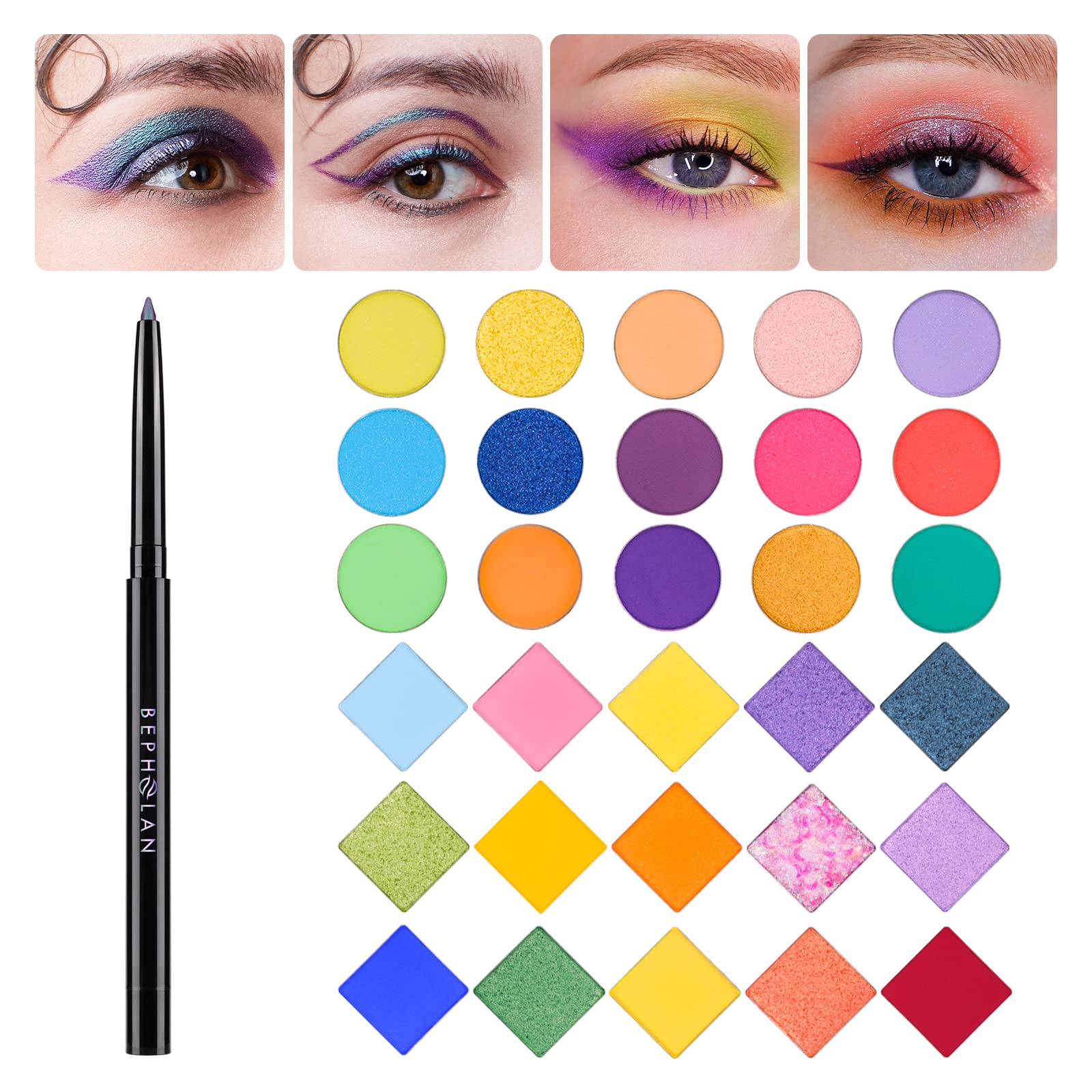 Bepholan Eyeliner Pencil And Eyeshadow Palette,Purple Eyeliner,Blue Purple Shifting Colors Glitter Waterproof Eyeliner,24H Long-