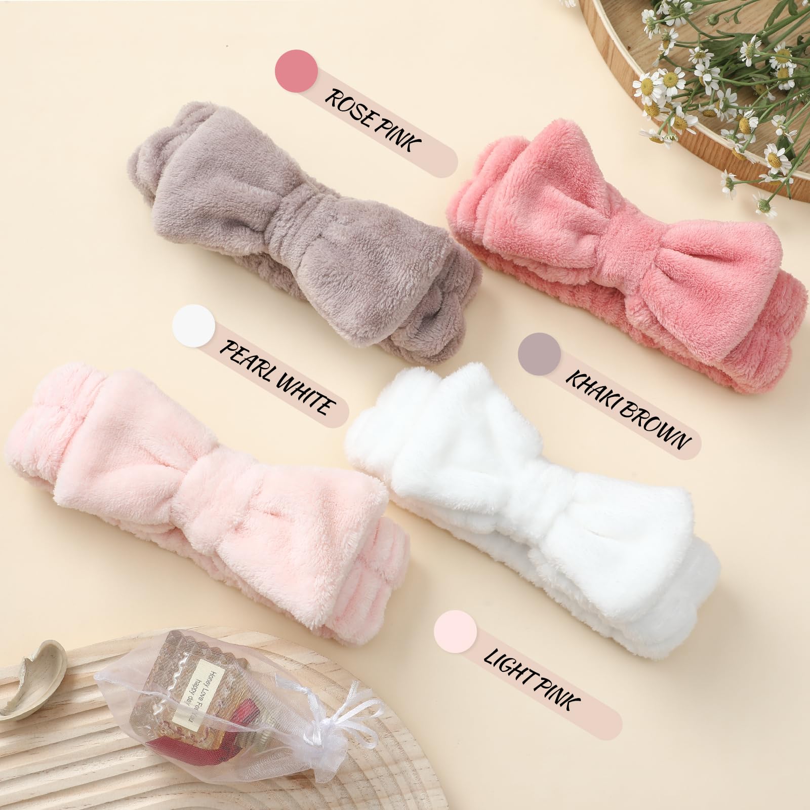 Vitever 4 Pack Spa Headband For Washing Face, Girls Makeup Bow Tie Hair Band, Microfiber Women Headbands To Facial Clean, Elasti