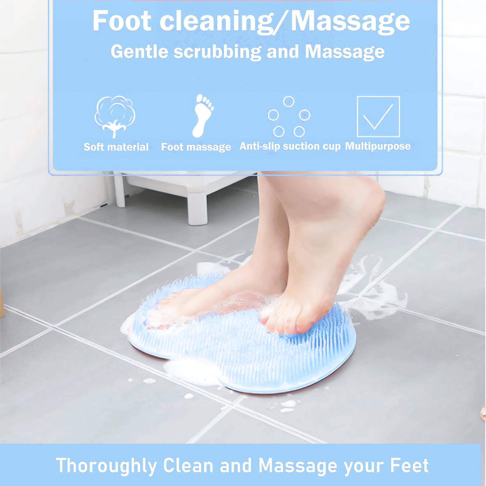 Shower Foot And Back Scrubber Mat,Wall Mounted Shower Foot Scrubber With Suction Cups,Exfoliating Silicone Massage Foot Cleaner
