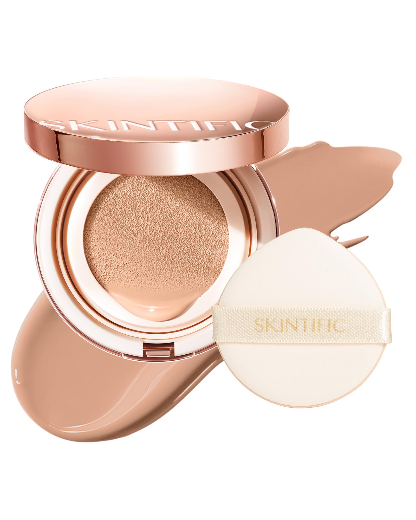 SKINTIFIC Cushion Foundation | Full coverage, Weightless, Skin fit, Satin Glow Finish, Oil-Control Waterproof Foundation, Sweatp