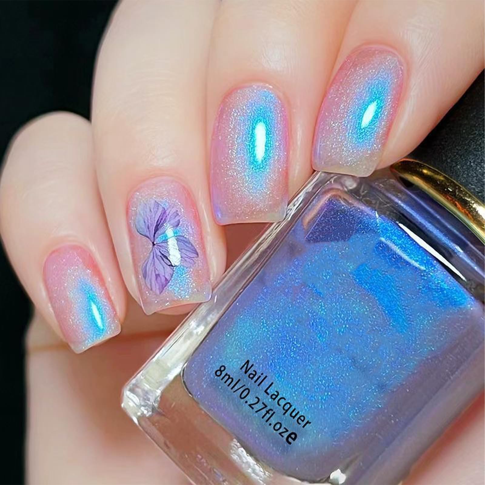 Cosmoo Blue Shimmer Nail Polish, Shimmer Blue Long-Lasting Quick Dry Nail Lacquer, Shimmer Iridescent Nail Art Varnish