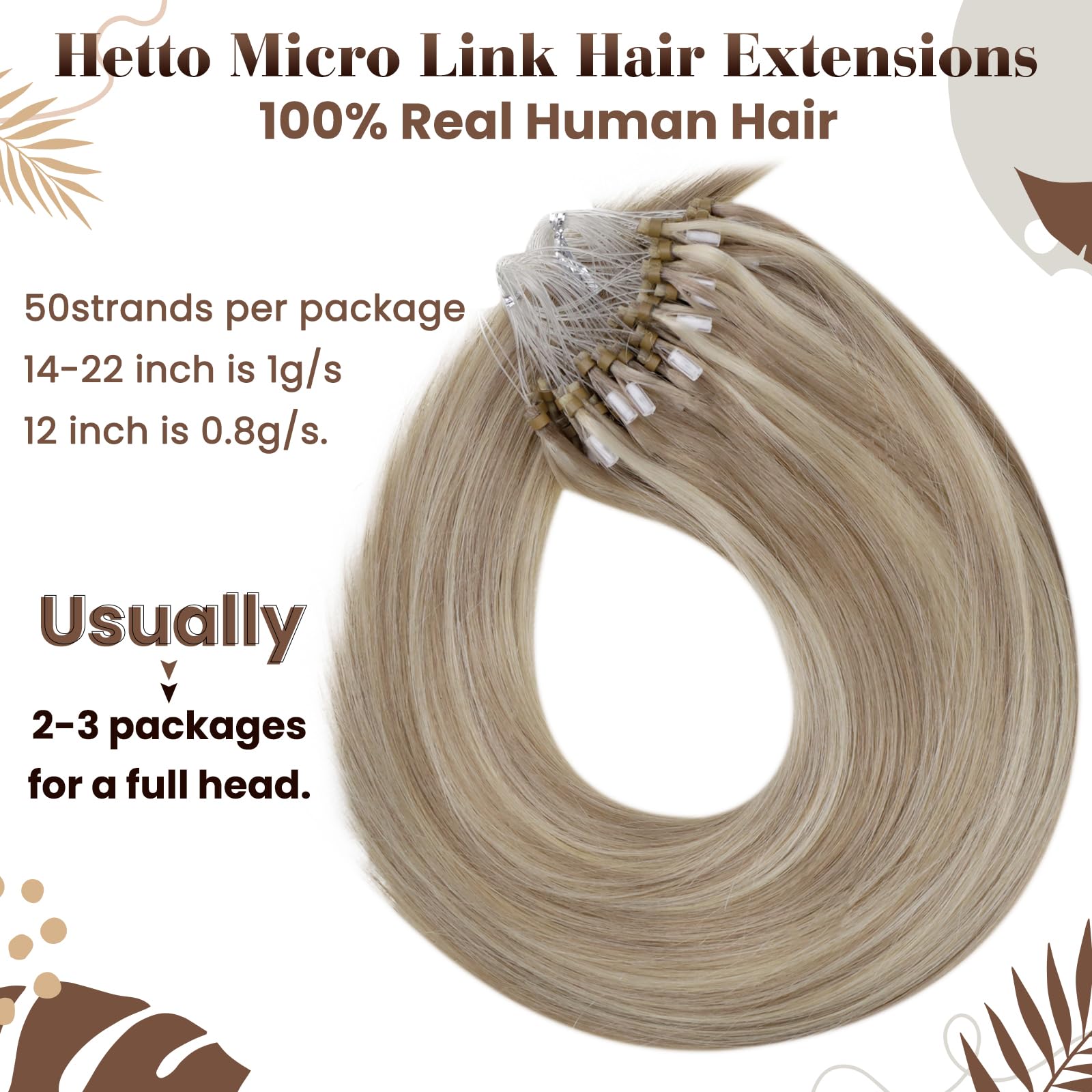 Hetto Micro Loop Hair Extensions Human Hair Micro Ring Hair Extensions Natural Micro Link Hair Extensions #17/23 Dirty Blonde Hi