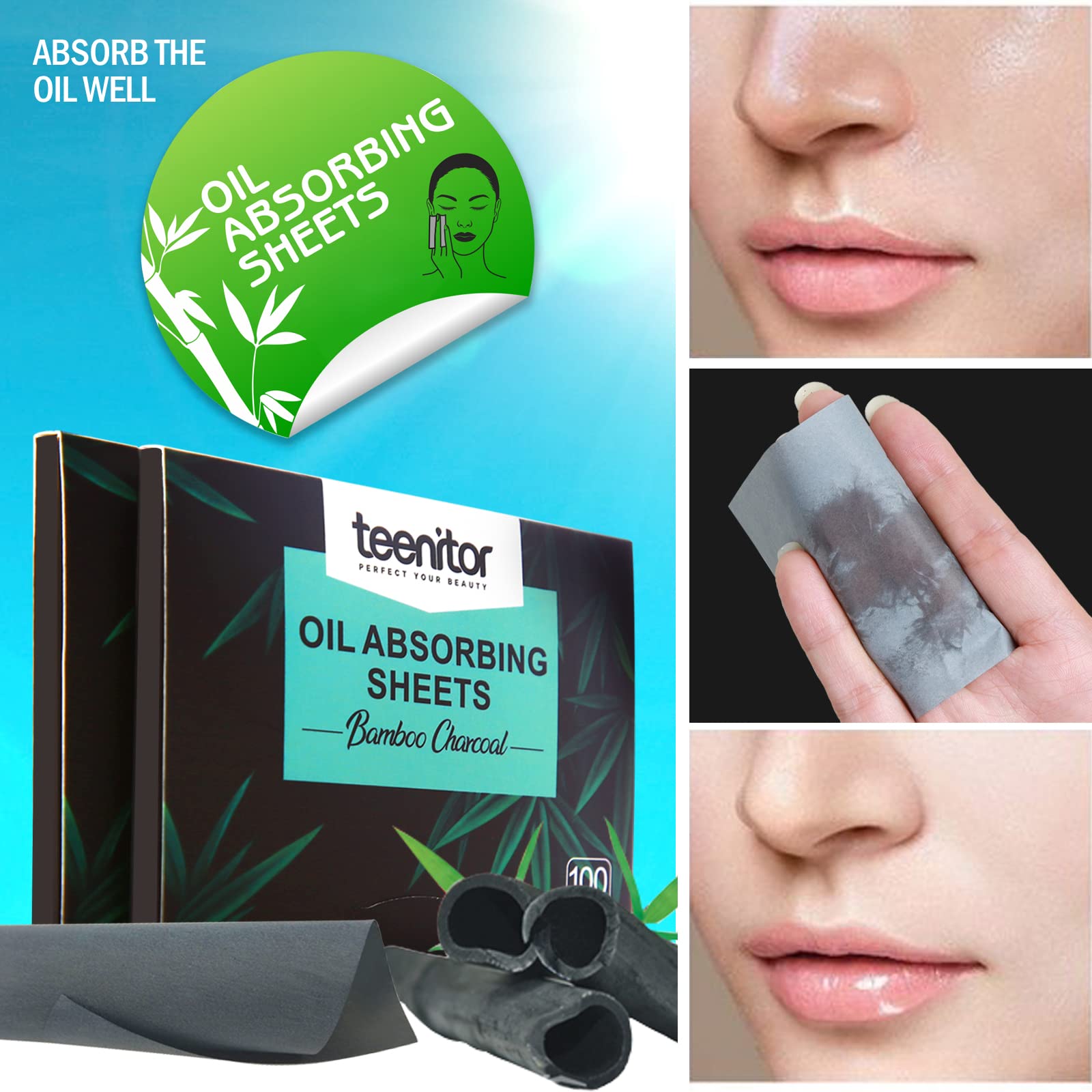 Oil Absorbing Facial Blotting Sheets For Oily Skin, 800 Count, Natural Bamboo Charcoal Face Blotting Paper, Face Oil Wipes, 3 7/