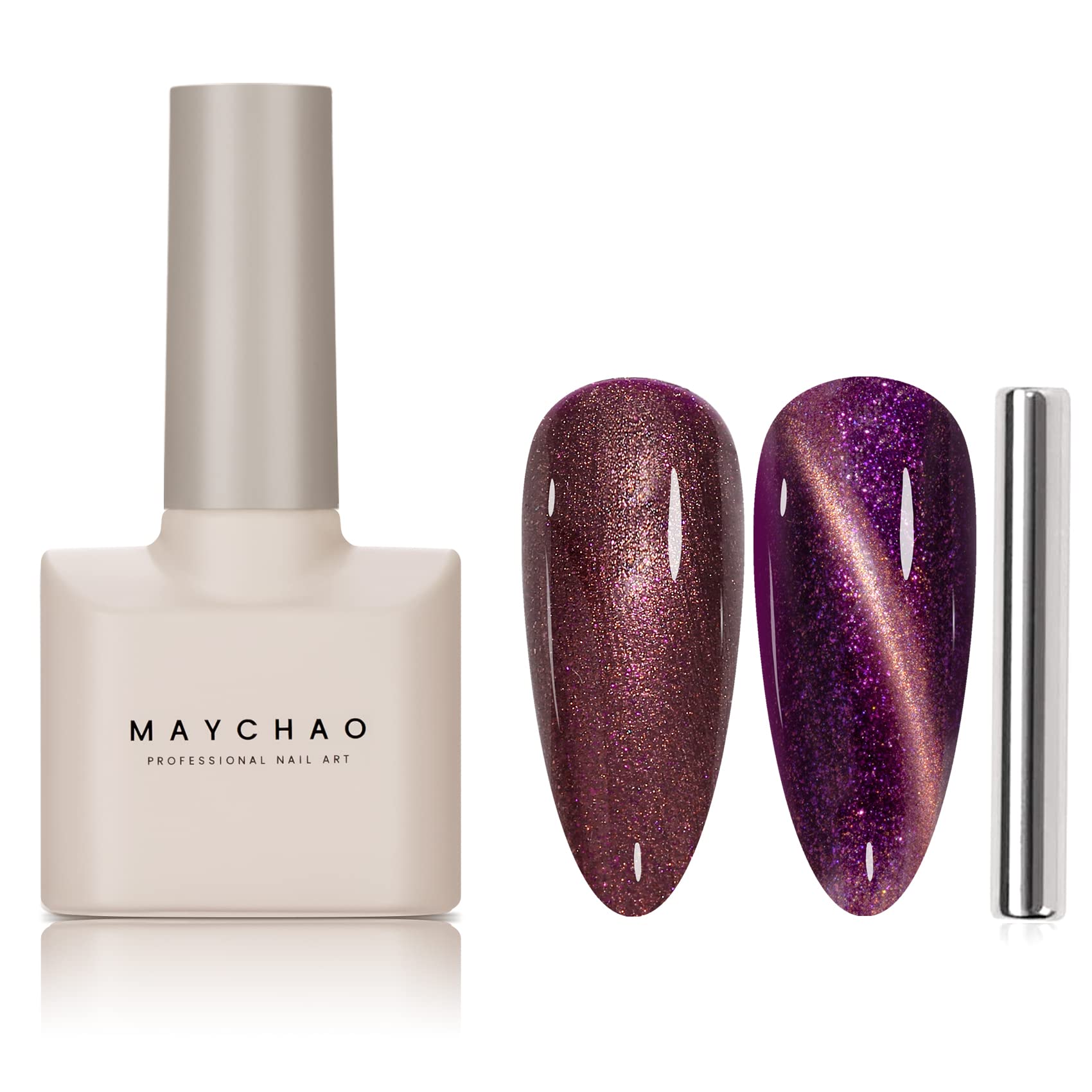 Maychao 15Ml Cat Eye Gel Nail Polish 1Pc Purple Shimmer Gel Polish With Magnet Soak Off Holographic Magnetic Nail Polish For Nai