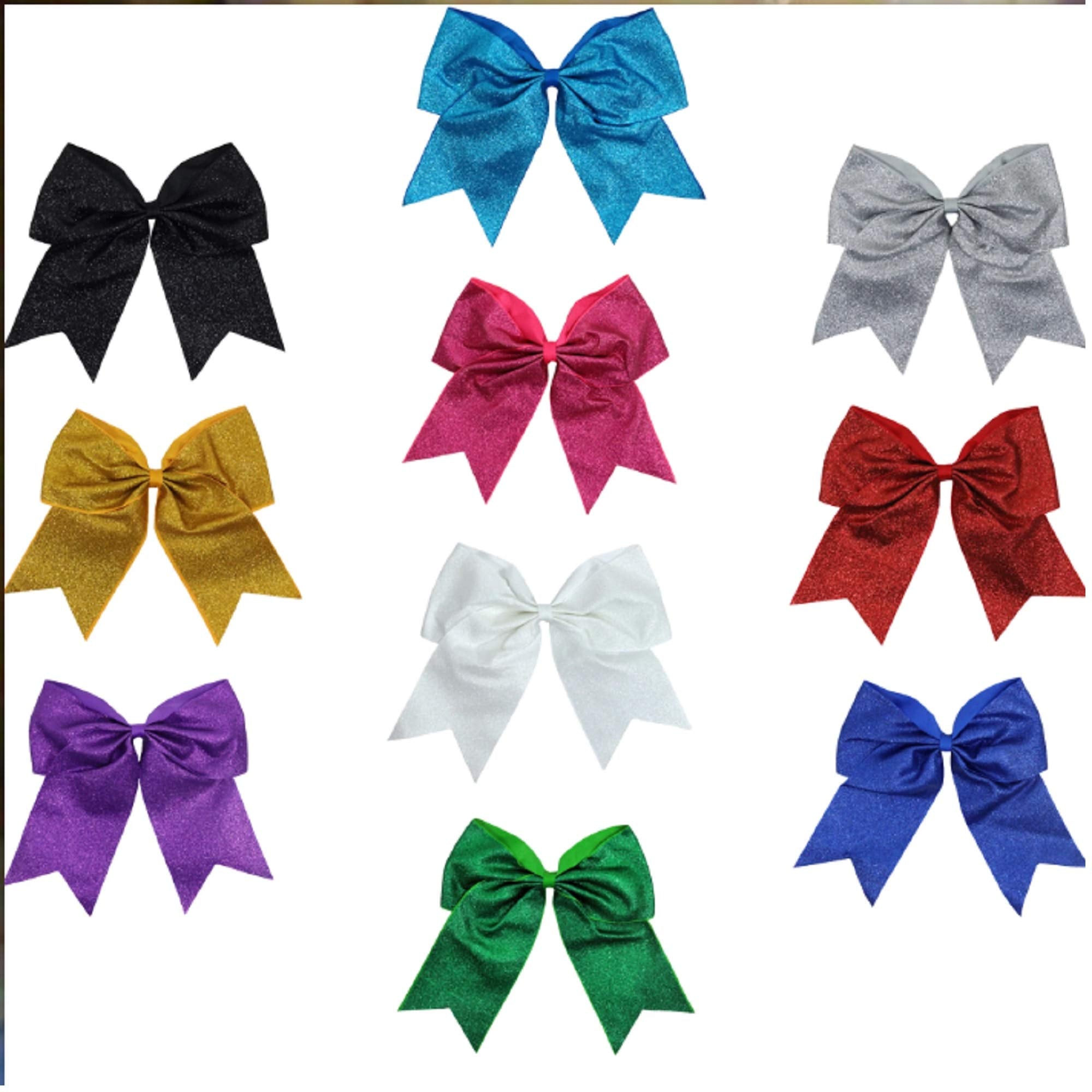 Glitter Cheer Bows - Cheerleading Softball Gifts for Girls and Women Team Bow with Ponytail Holder Complete your Cheerleader Out