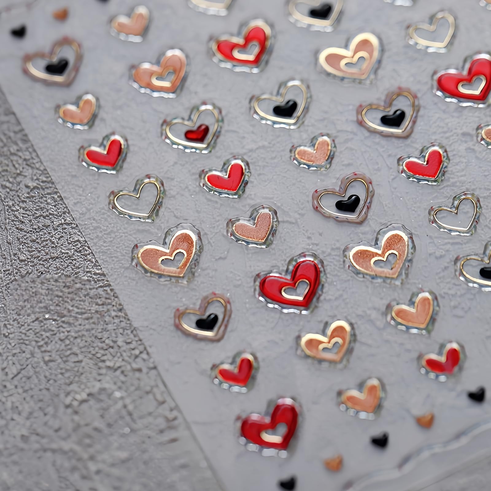 Heart Nail Art Stickers Valentines Day Heart Nail Stickers For Nail Art Pink Golden Hollow Heart 5D Embossed Nail Decals Jelly H