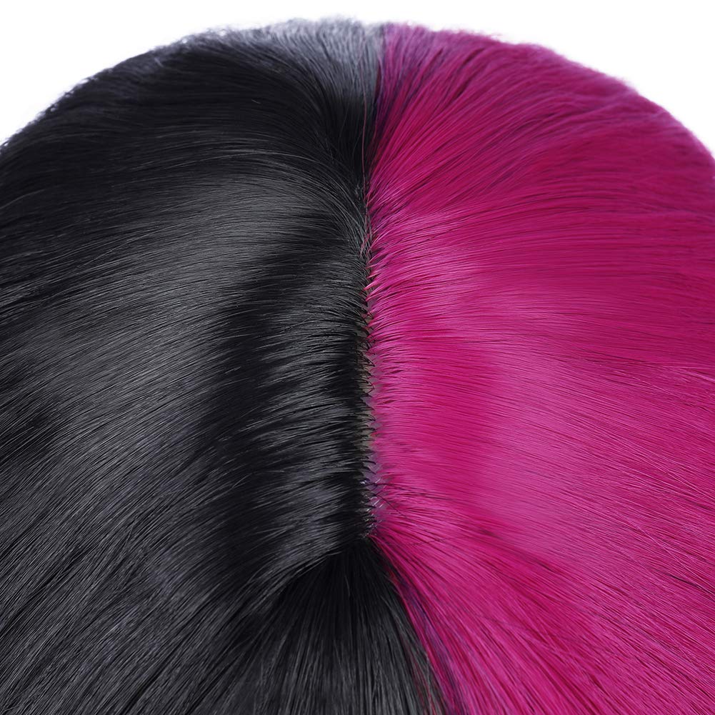 PATTNIUM Two Tone Black Pink Wig - Short Curly Synthetic Hair with Bangs, Model GG42, Heat Resistant Cosplay Party Wig