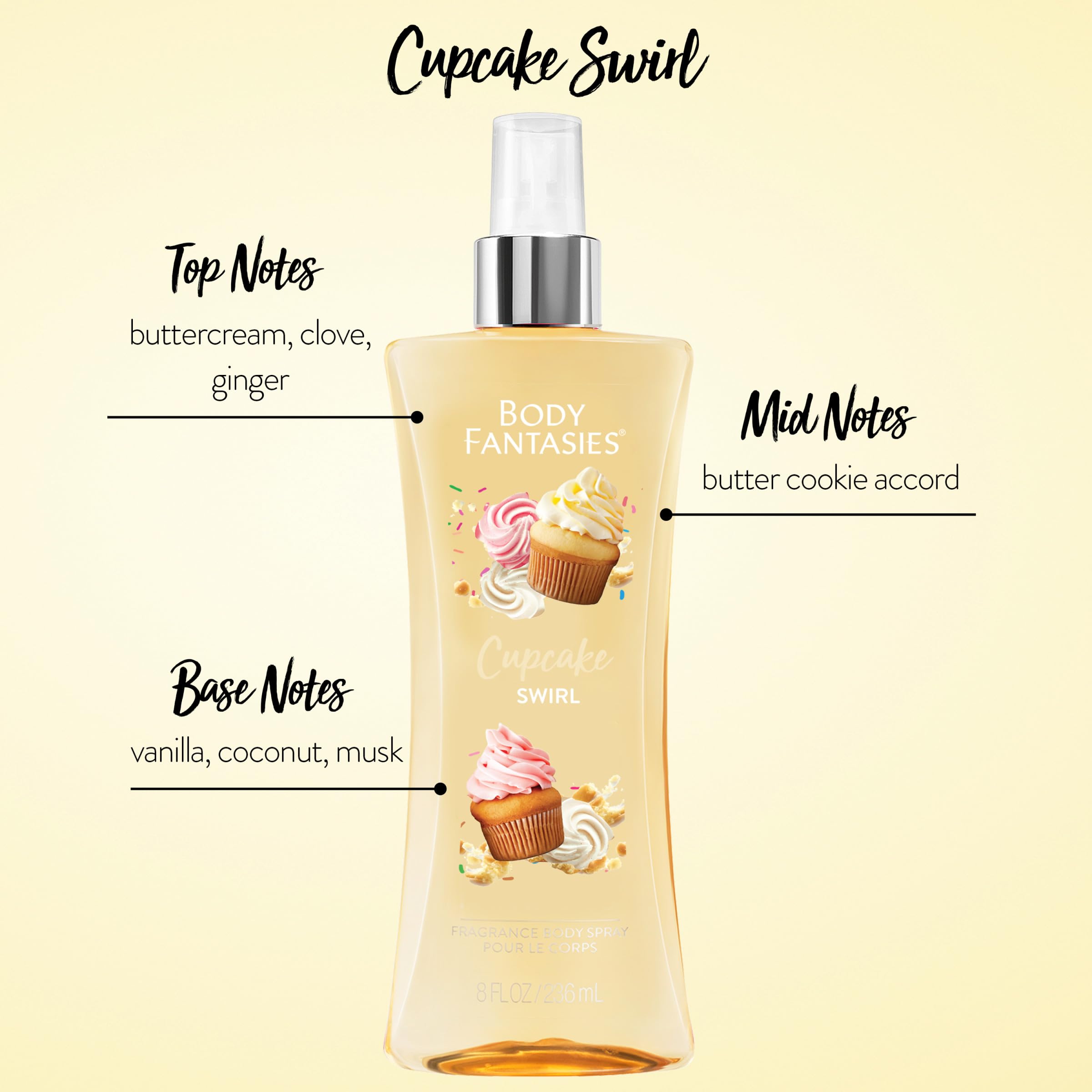 Body Fantasies Signature Fragrance Body Spray, Cupcake Swirl, 8 Fl Oz