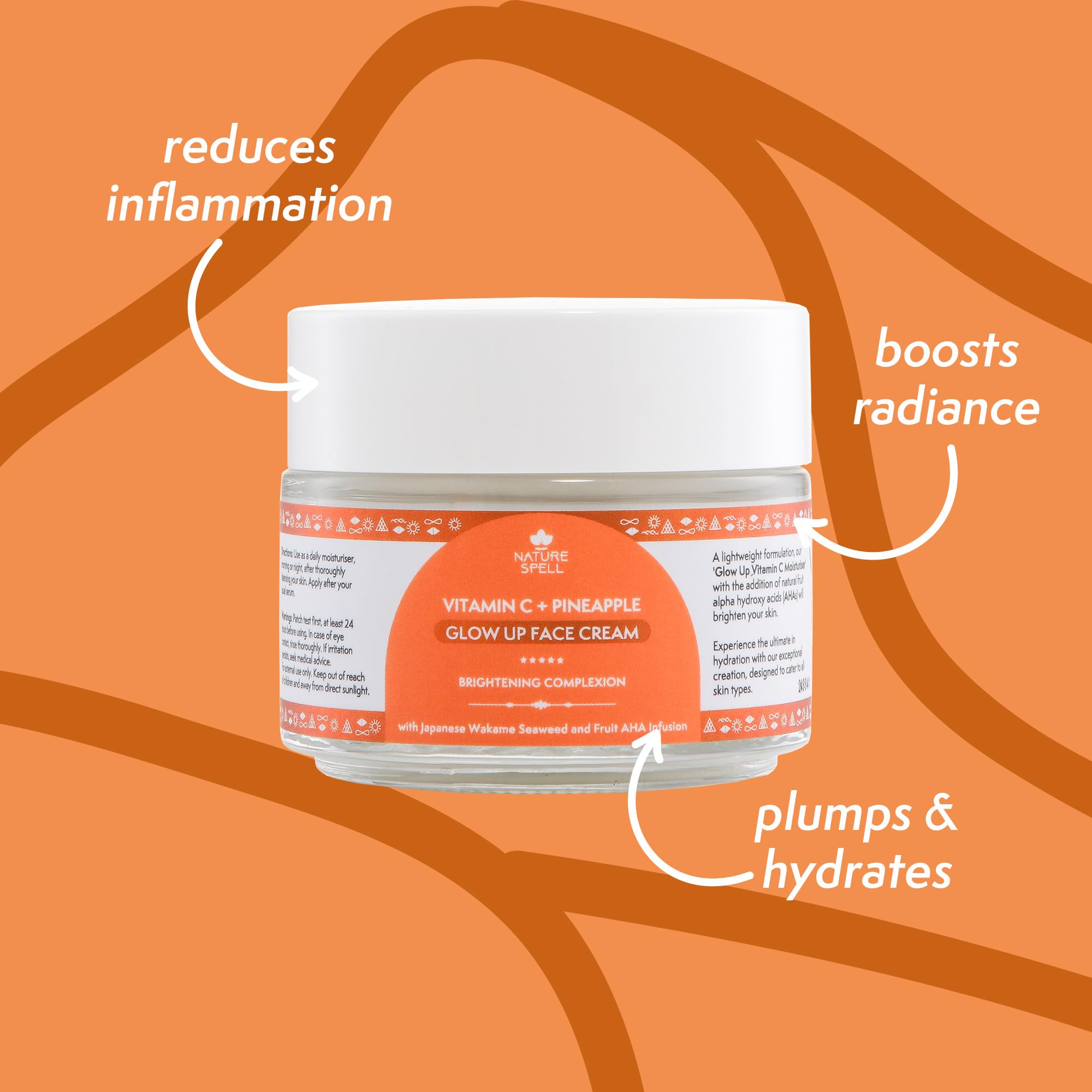 Nature Spell Vitamin C Face Cream Moisturiser 100 ml - Brightening Face Cream - Infused with Japanese Wakame Seaweed- Targets Da