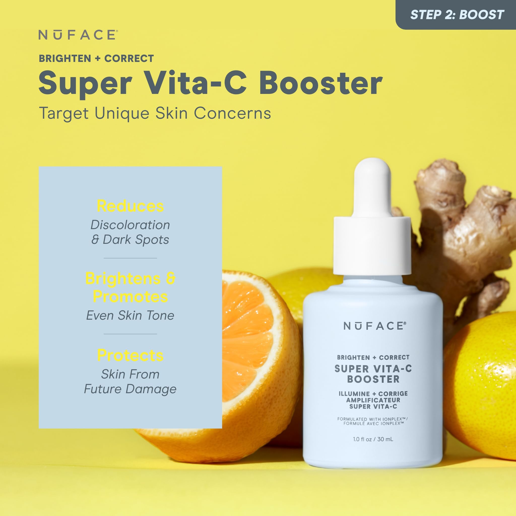 NuFACE Super Vita-C Booster - Vitamin C Face Serum + Brightening Niacinamide for Dark Spots & Even Skin Tone - Daily Skin Care S