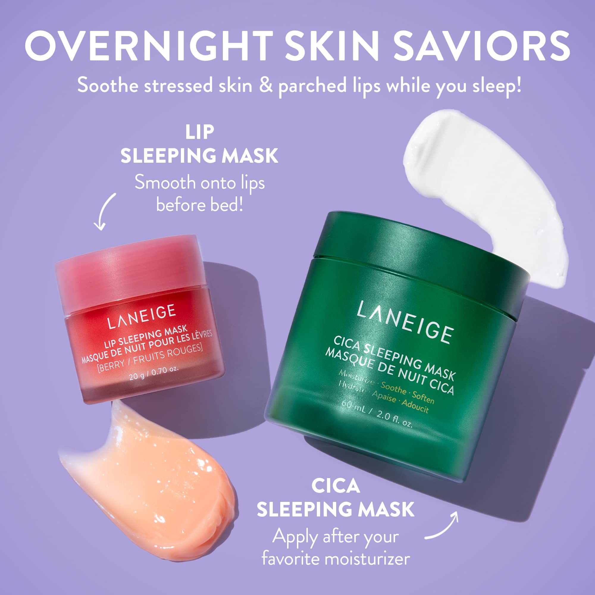 Laneige Hypoallergenic Cica Sleeping Mask: Hydrate, Nourish, And Soothe Stressed Skin, 2.0 Fl. Oz.(Packing May Vary)