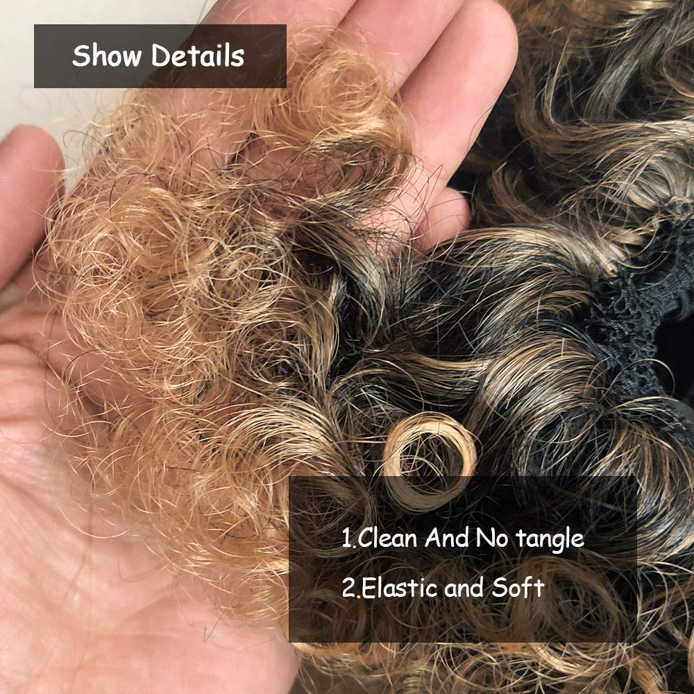 Ombre Brown Afro Puff Drawstring Ponytail Kinky Curly Pony Tail Hair Extensions Synthetic Short Bun Hairpieces For Black Women(1