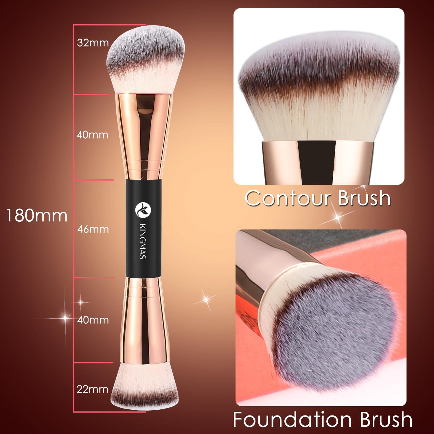 Kingmas Foundation Makeup Brush, Premium Kabuki Brush, Double-Ended Contour Brush (Flat/Angled Round Top) For Blending Liquid Po