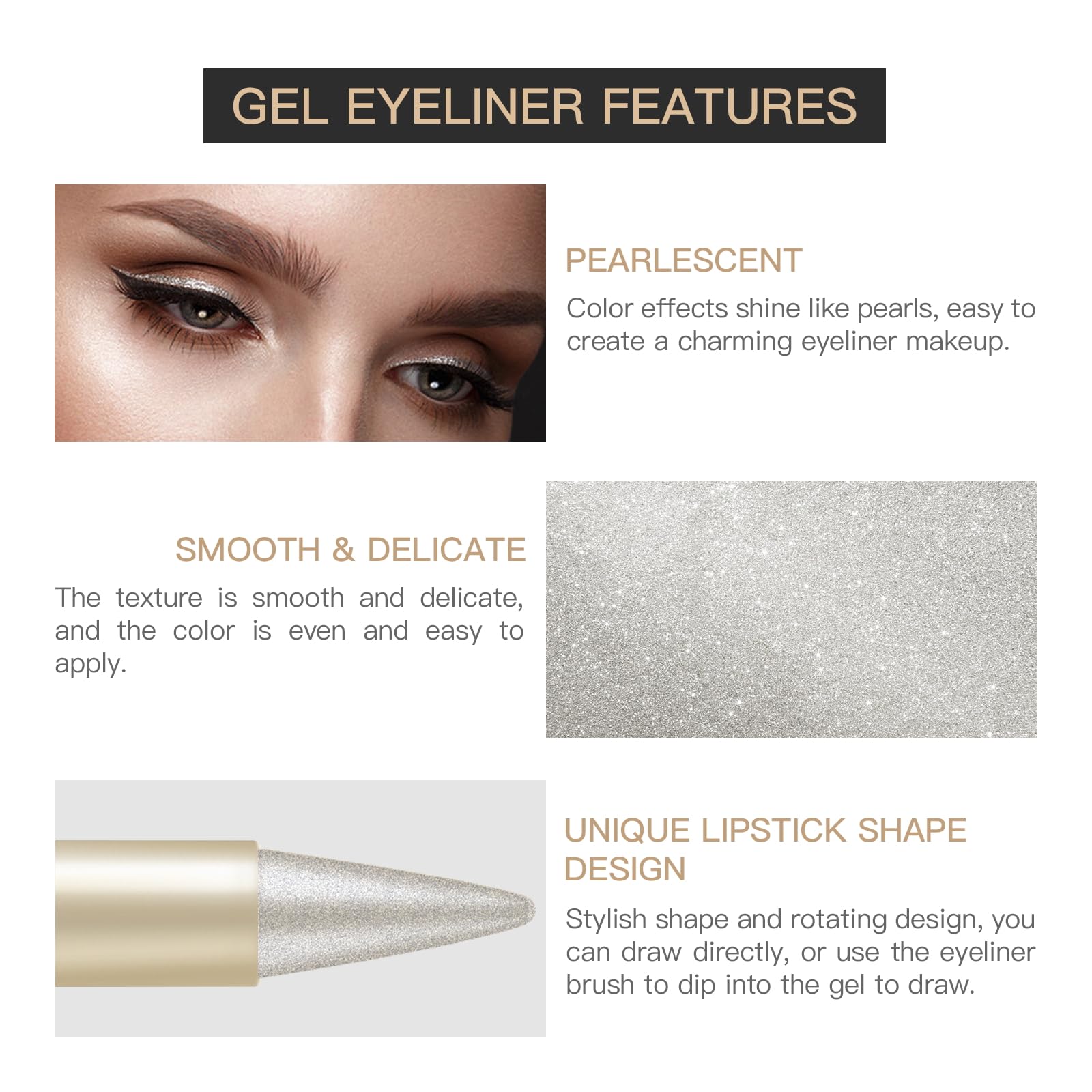 Lokfar 2 Pcs Gel Eyeliner Set, Cream Eyeliner Tool Smudge Proof Waterproof Eyeliner Pencil Shimmer Eye-Liner Pencil Tattoo Eyeli