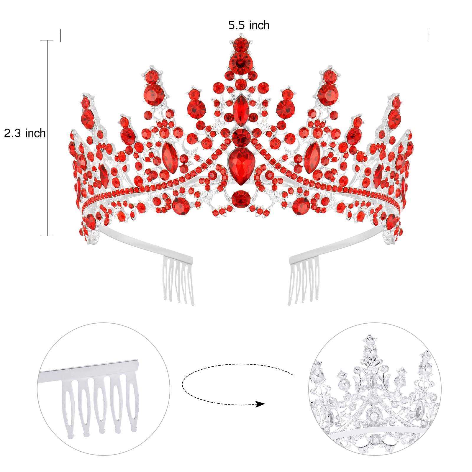 Tihebax Birthday Queen Sash & Rhinestone Tiara Red Sliver Crown Birthday Sash And Tiara For Women Girls Princess Tiara Crown Bir