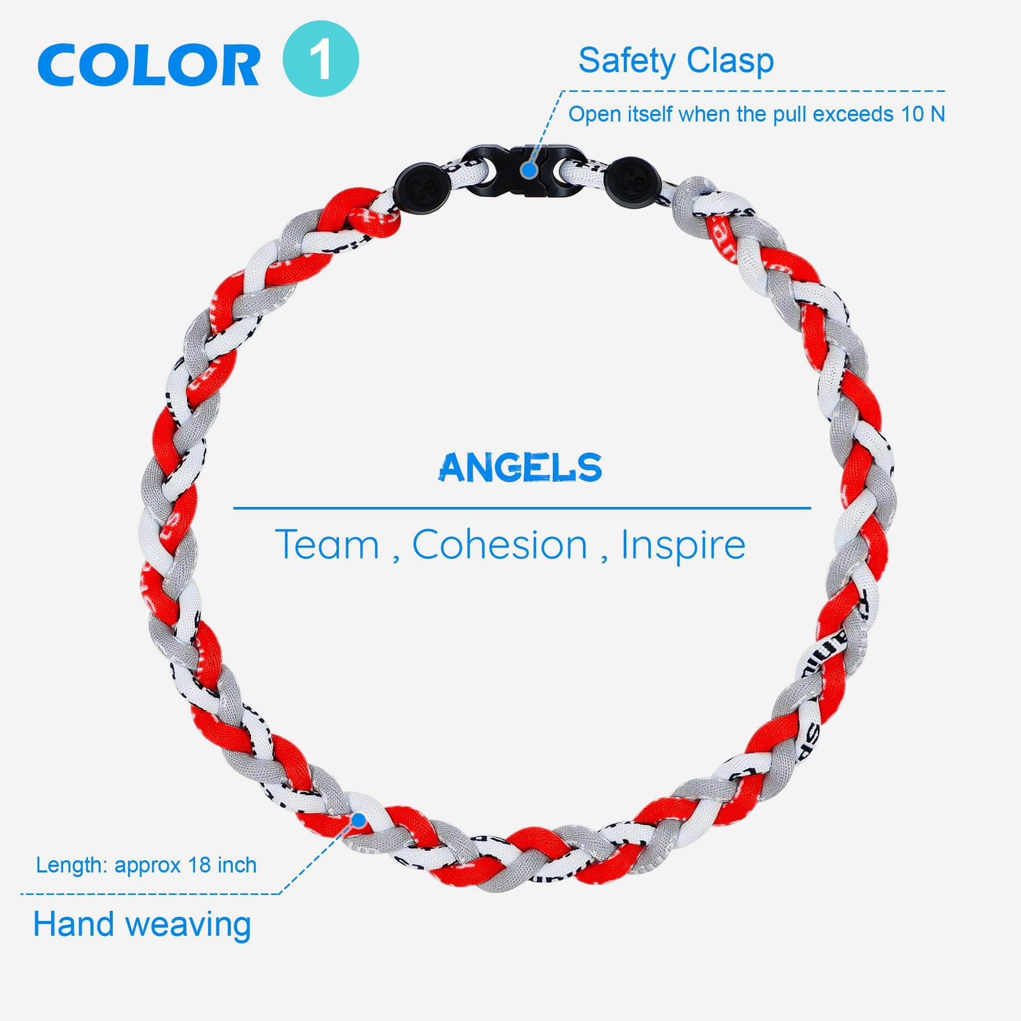 SUPBOMM 3 pcs Baseball Rope Necklaces, League Team Colors Braided Necklace, Baseball Team Gifts, Angels