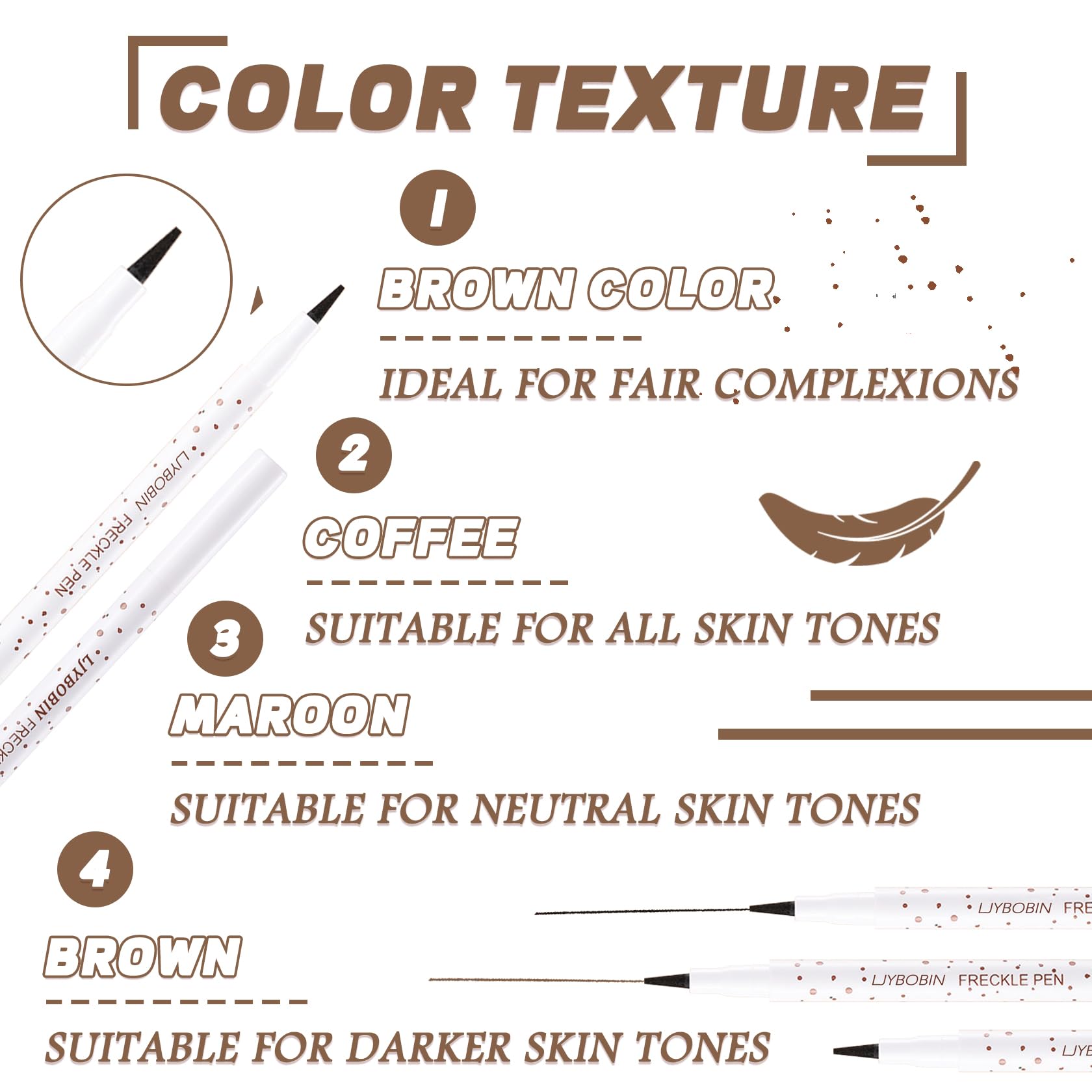Ljybobin Freckle Pen 4 Colors Available,Vivid Lifelike Freckle Makeup Pen,Waterproof Long Lasting Quick Dry Soft Small Spot Pen