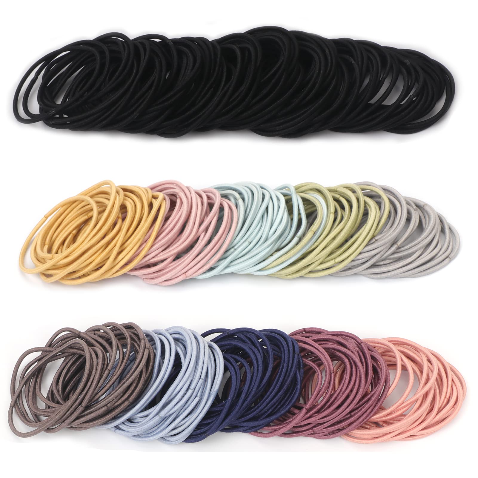 Unaone Hair Elastics Ties, 300 PCS Stretchable Rubber Hair Band No Crease Hair Band 2mm for Thin Hair, Suitable for Women, Men, 