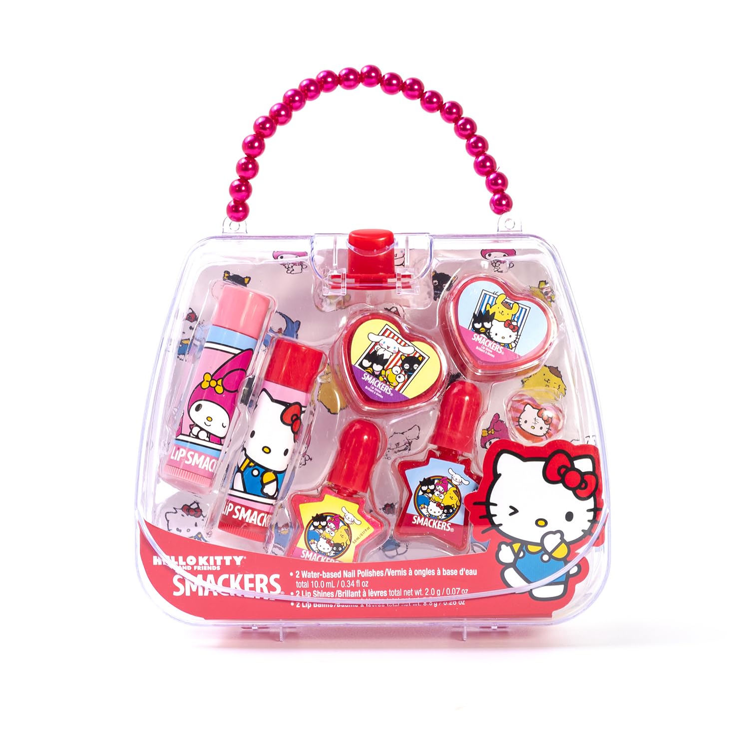 Lip Smacker Hello Kitty Nail Polish & Flavored Lip Balm Makeup Tote - Moisturizing Balms, Colorful Nail Polishes, Sanrio Accesso