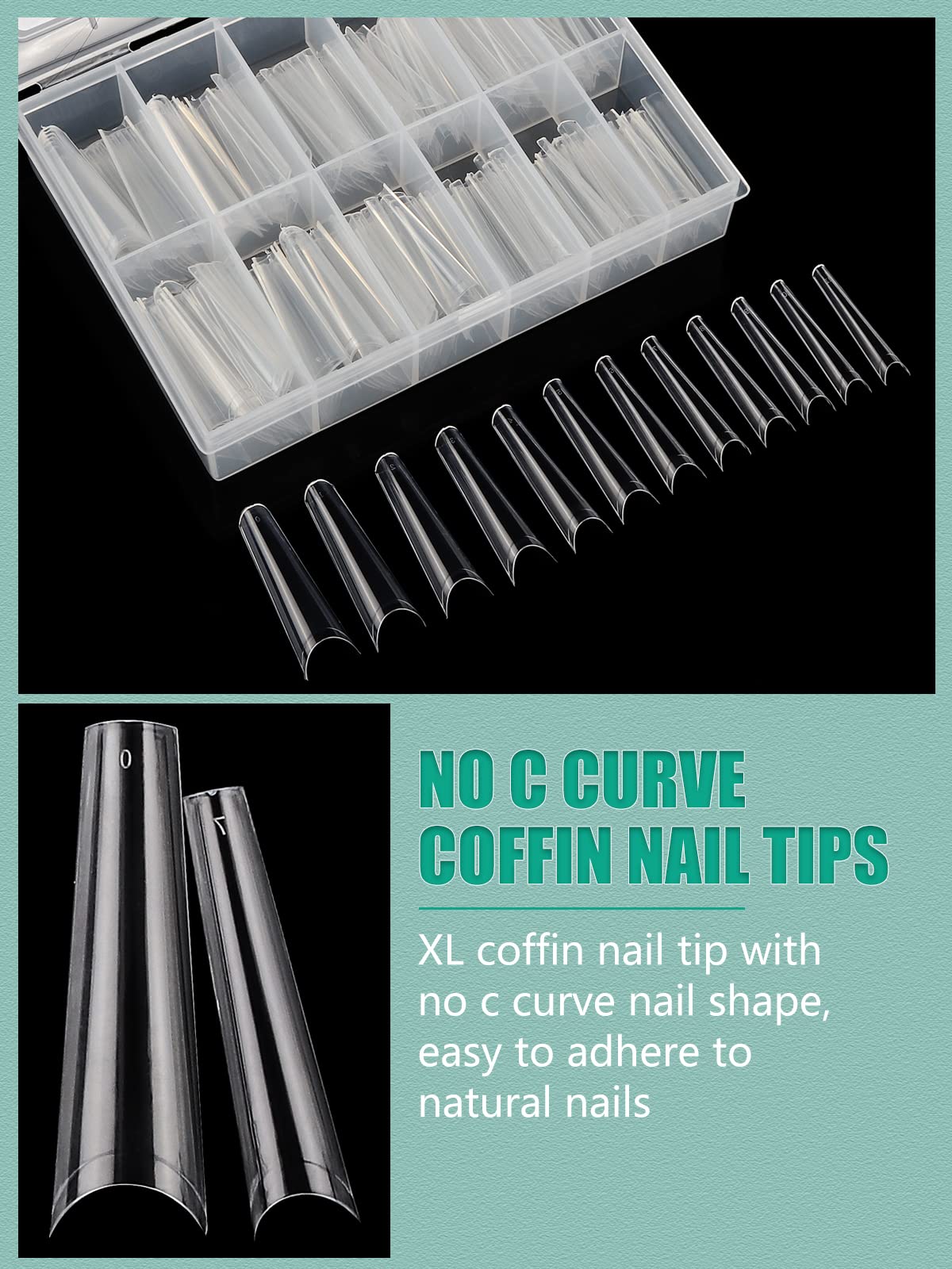 480Pcs Xl Long Clear Nail Tips, 240Pcs Coffin Nails Tips With 240Pcs No C Curve Square Nail Tips For Acrylic Nails Professional,