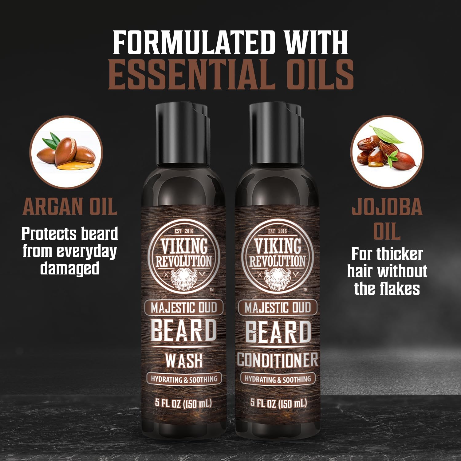 Viking Revolution Beard Wash And Beard Conditioner For Men With Argan Oil And Jojoba Oil - Beard Softener And Strengthener Beard