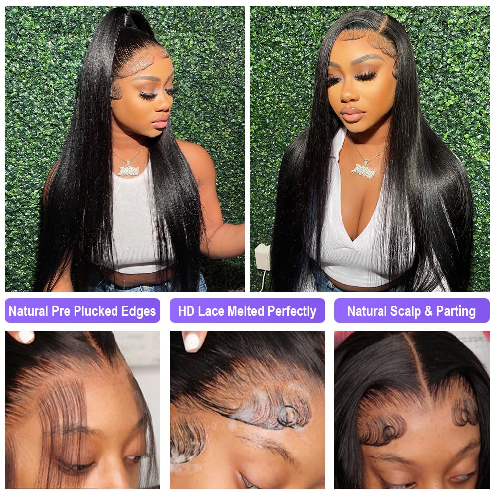 Flady 24 Inch Hd Lace Front Wigs Human Hair 13X4 Pre Plucked Bleached Knots Lace Front Wig 180% Bone Straight Human Hair Wigs Fo