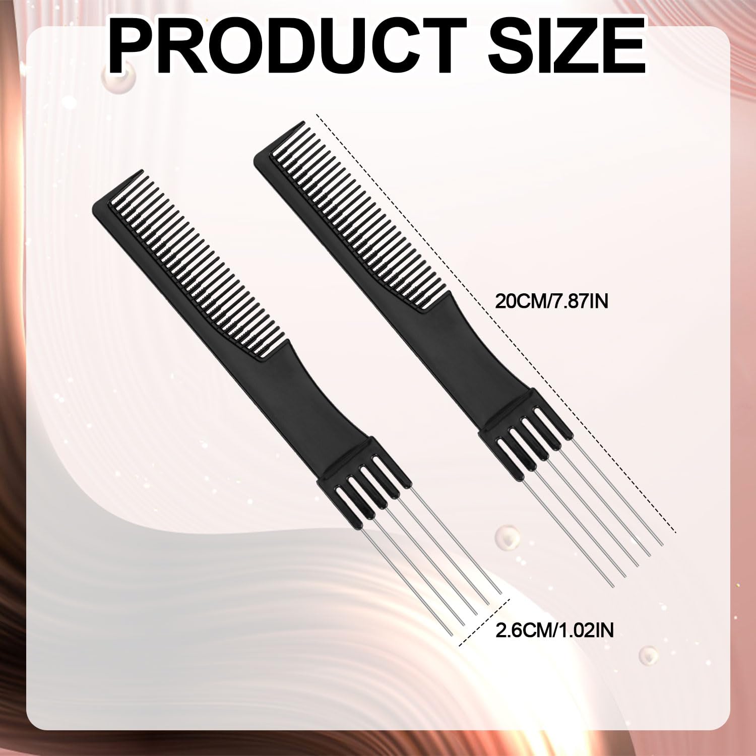 2Pcs Black Metal Prong Pick Combs Parting For Women, Double-Head Parting Teasing Comb With Metal Pick Fork Comb Tool Hair Pickin