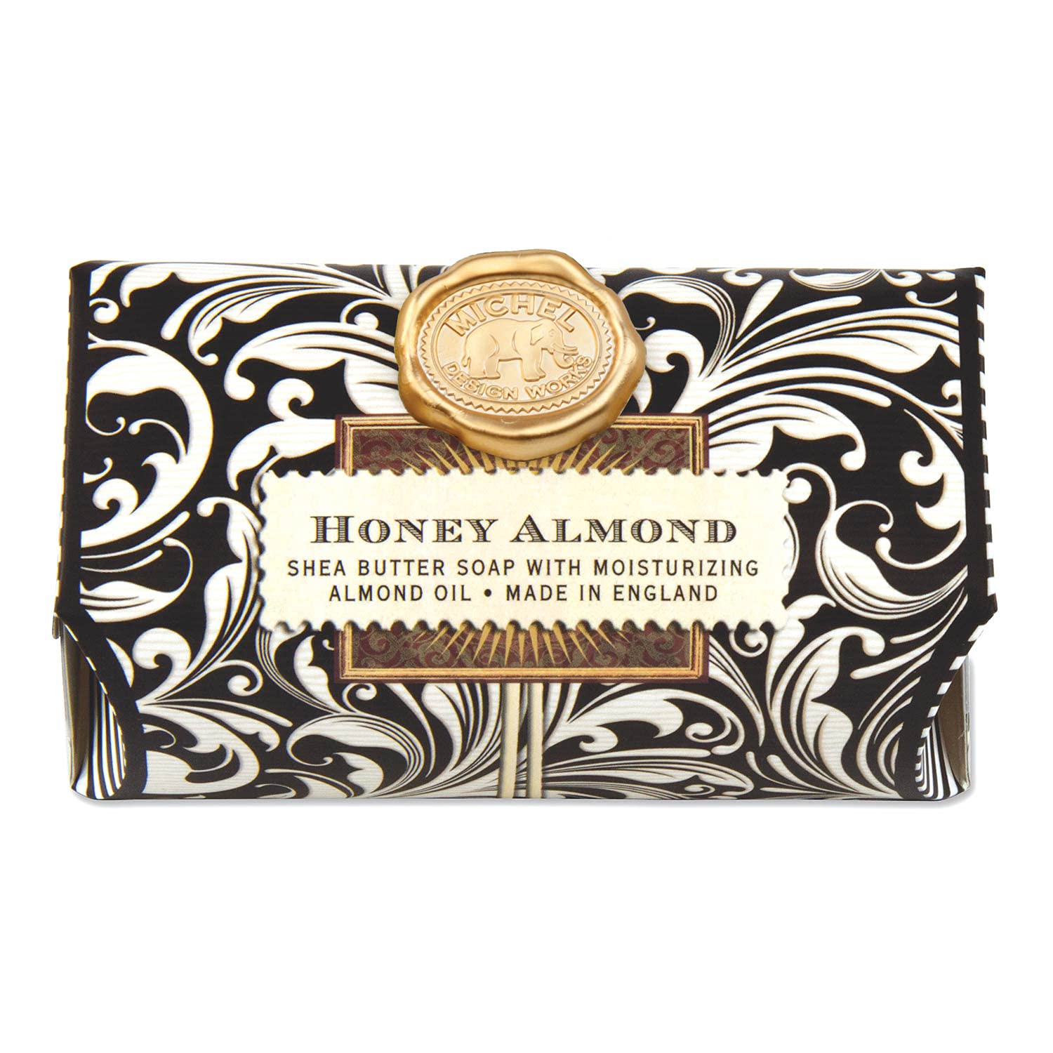 Michel Design Works Triple-Milled And Handmade Large Bath Soap Bar, Honey Almond Scent And Design With Shea Butter, Long Lasting