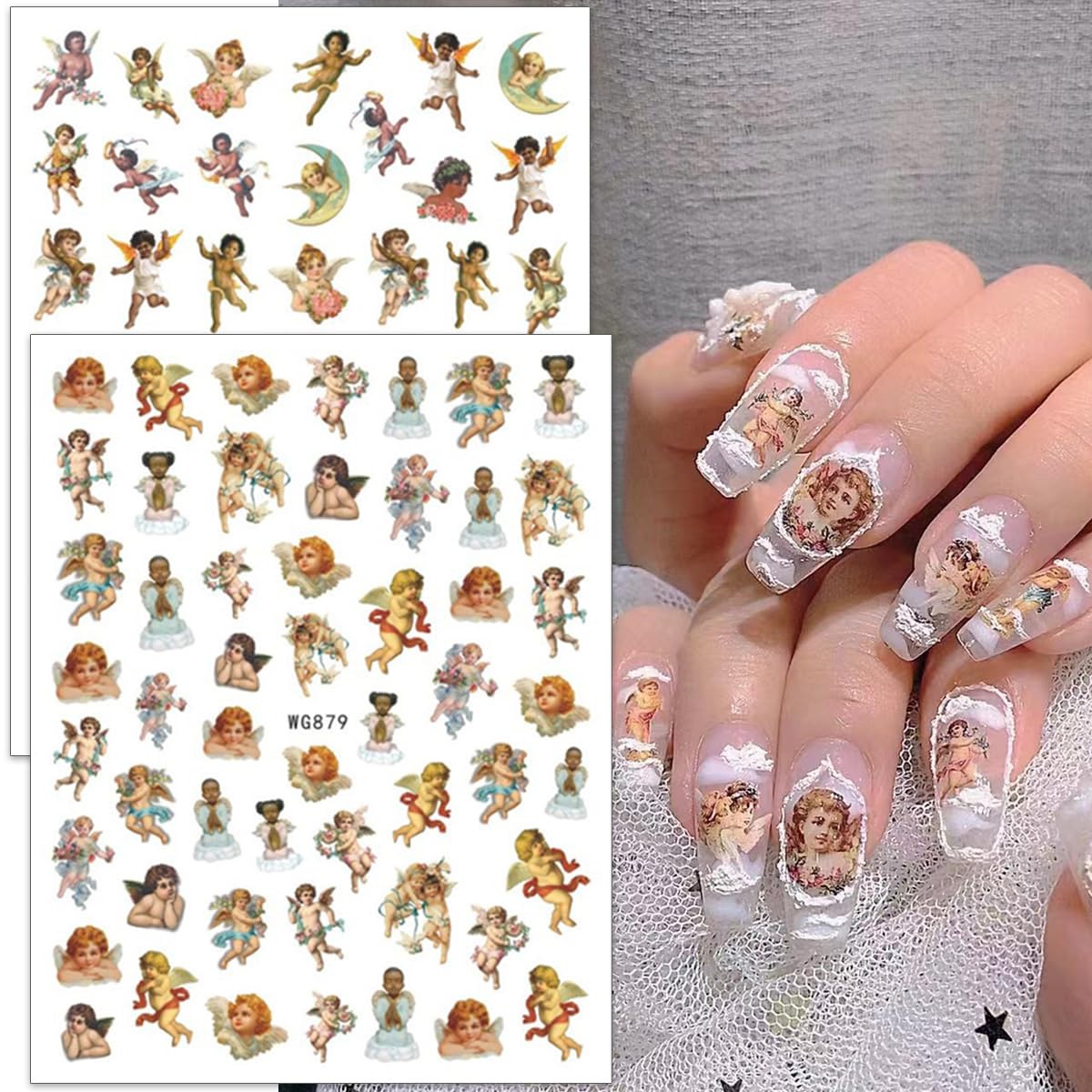 Cupid Angel Nail Stickers For Nail Art 8Sheets 3D Self Adhesive Cupid Nail Decals Valentines Day Angel Rose Flower Design Nail A