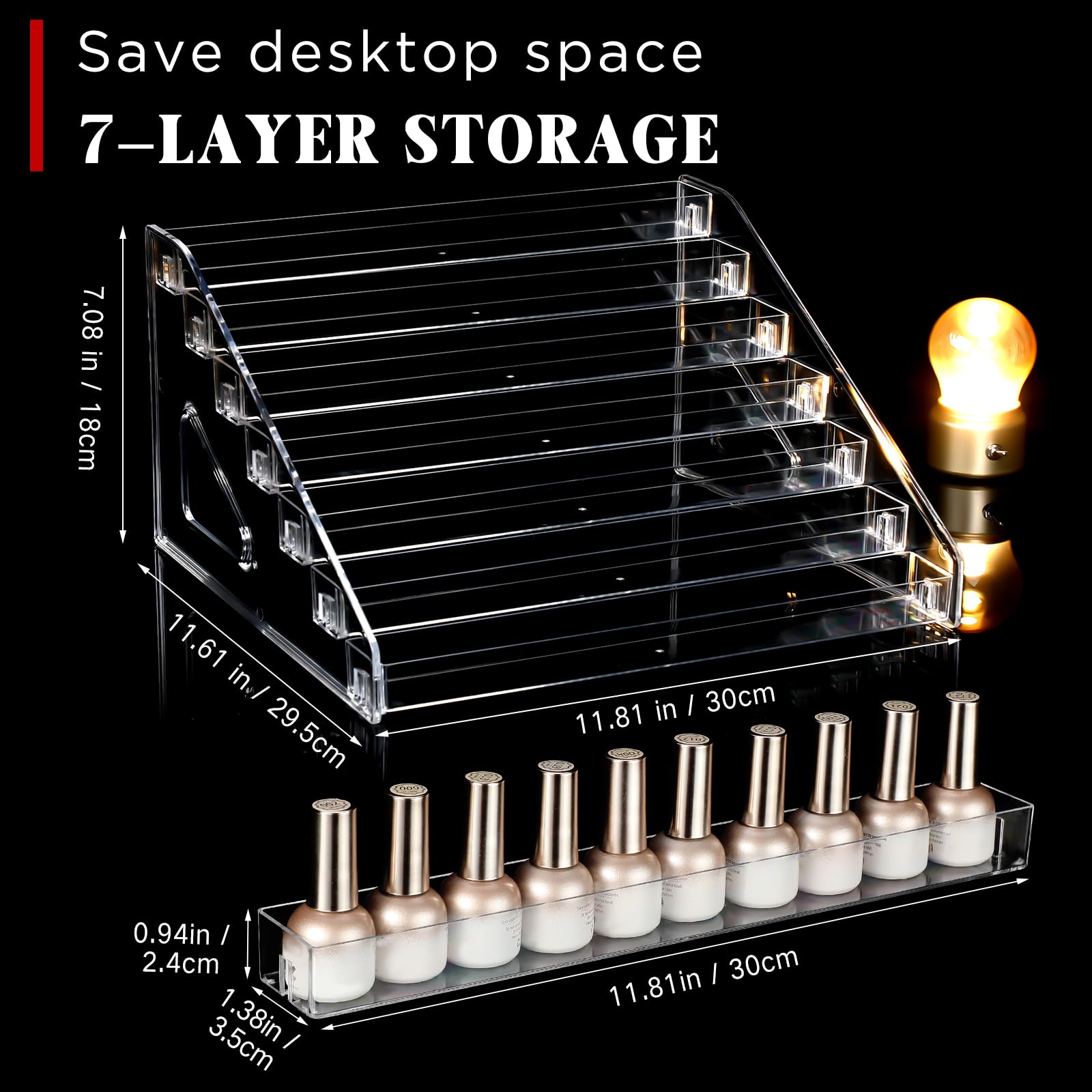 Jetec 2 Pcs 7 Tiers Style Acrylic Nail Polish Organizer Clear Glasses Holder Sunglasses Organizer Nail Polish Holder Acrylic Gla