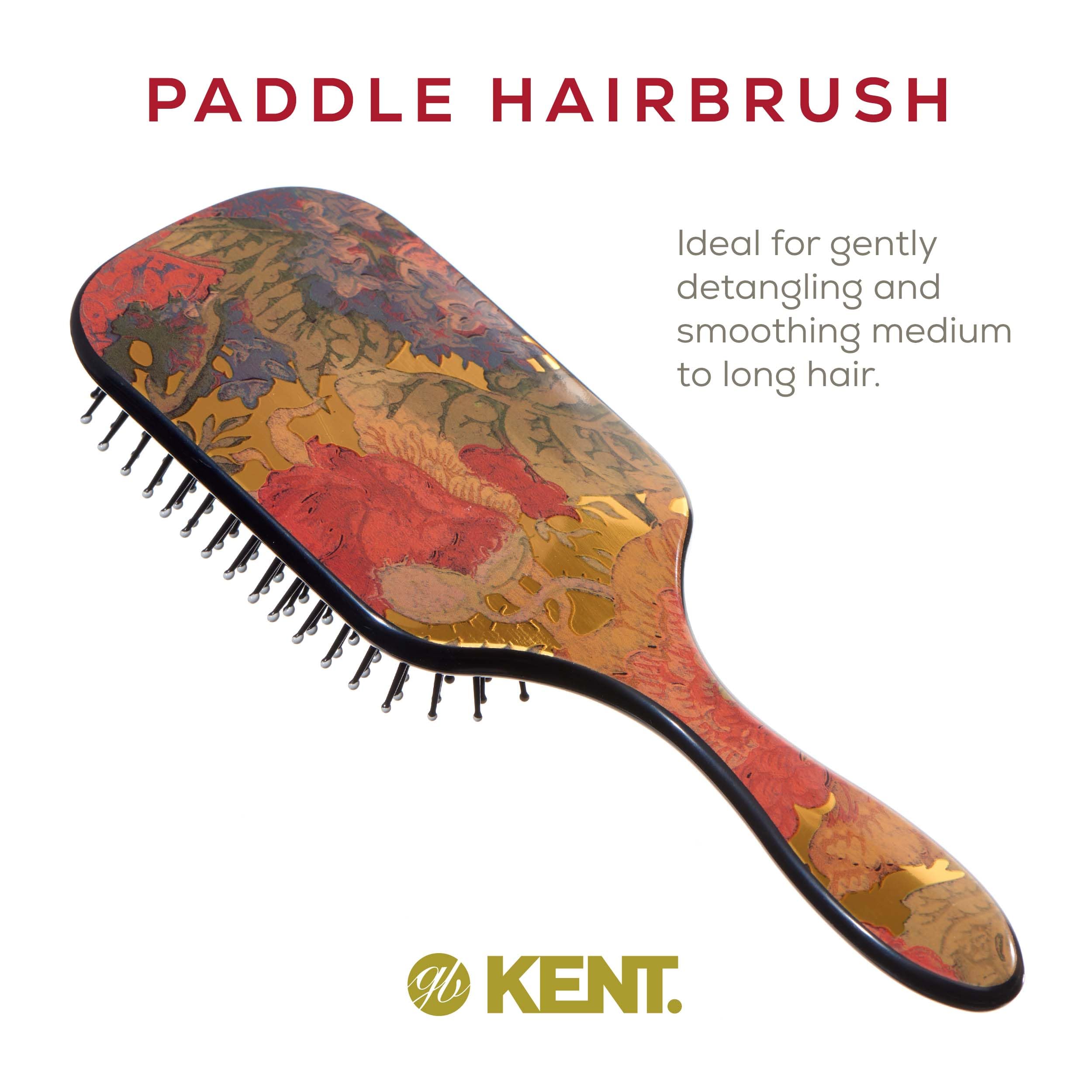 Kent Lpb1 Large Paddle Cushioned Hair Brush - Grooming, Detangling, & Smoothing Floral Print - Best Everyday Brush For Medium To